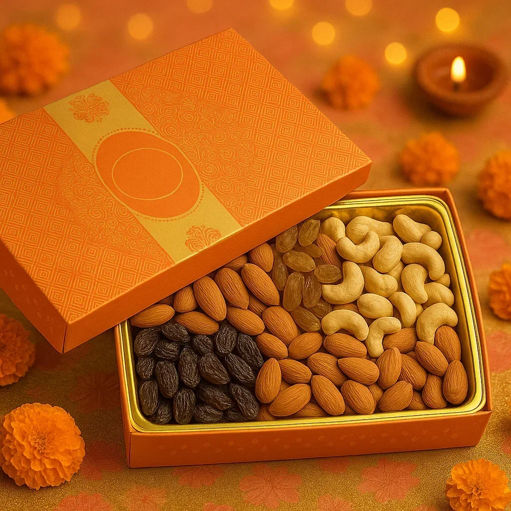 Half Kg Sweet Box | Elegant Orange sweet and chocolate box with Golden tray | Pack of 10 - Image 3