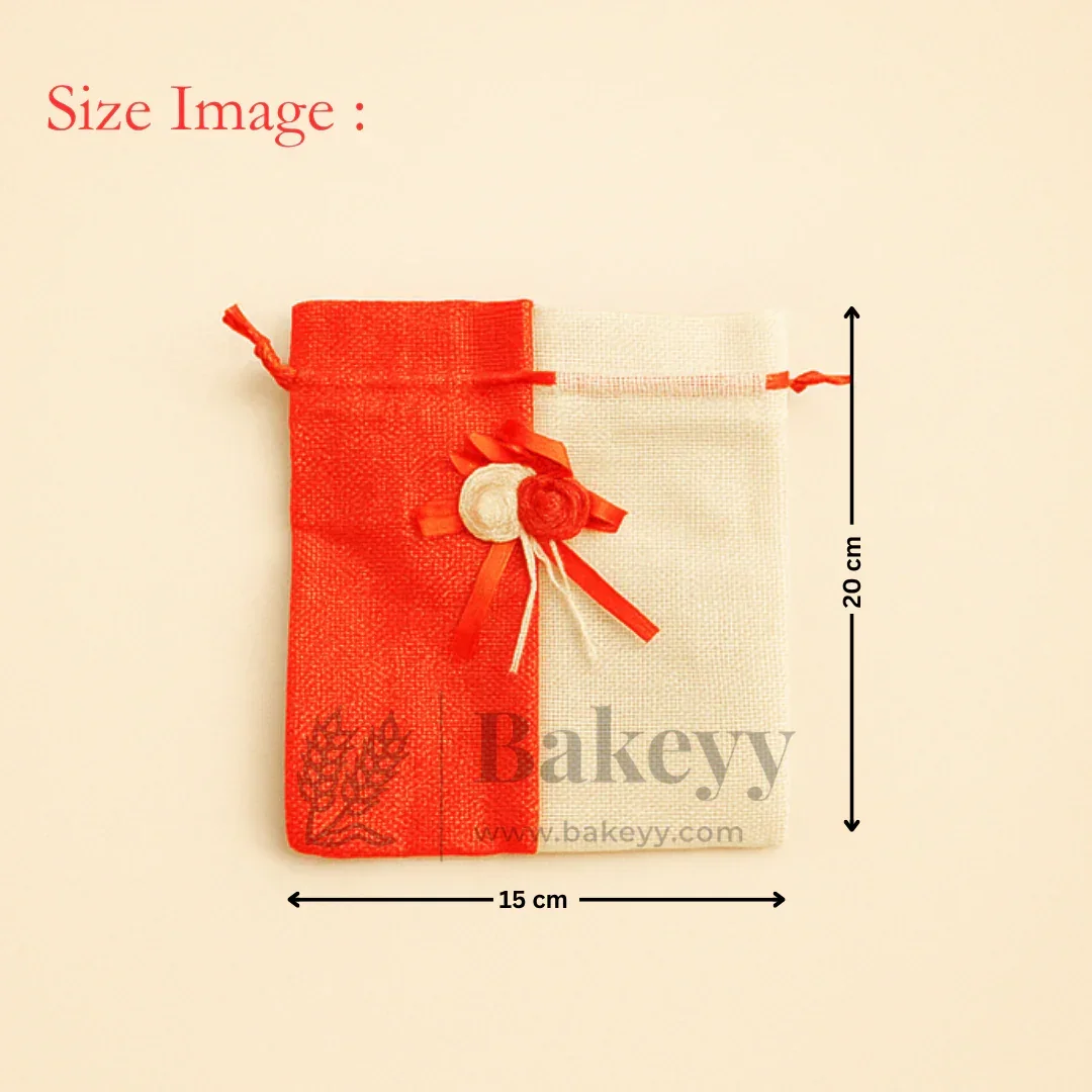 Dual Color Jute Potli Bag with Floral Accent | Traditional Potli Bag | Pack of 10 - Image 19