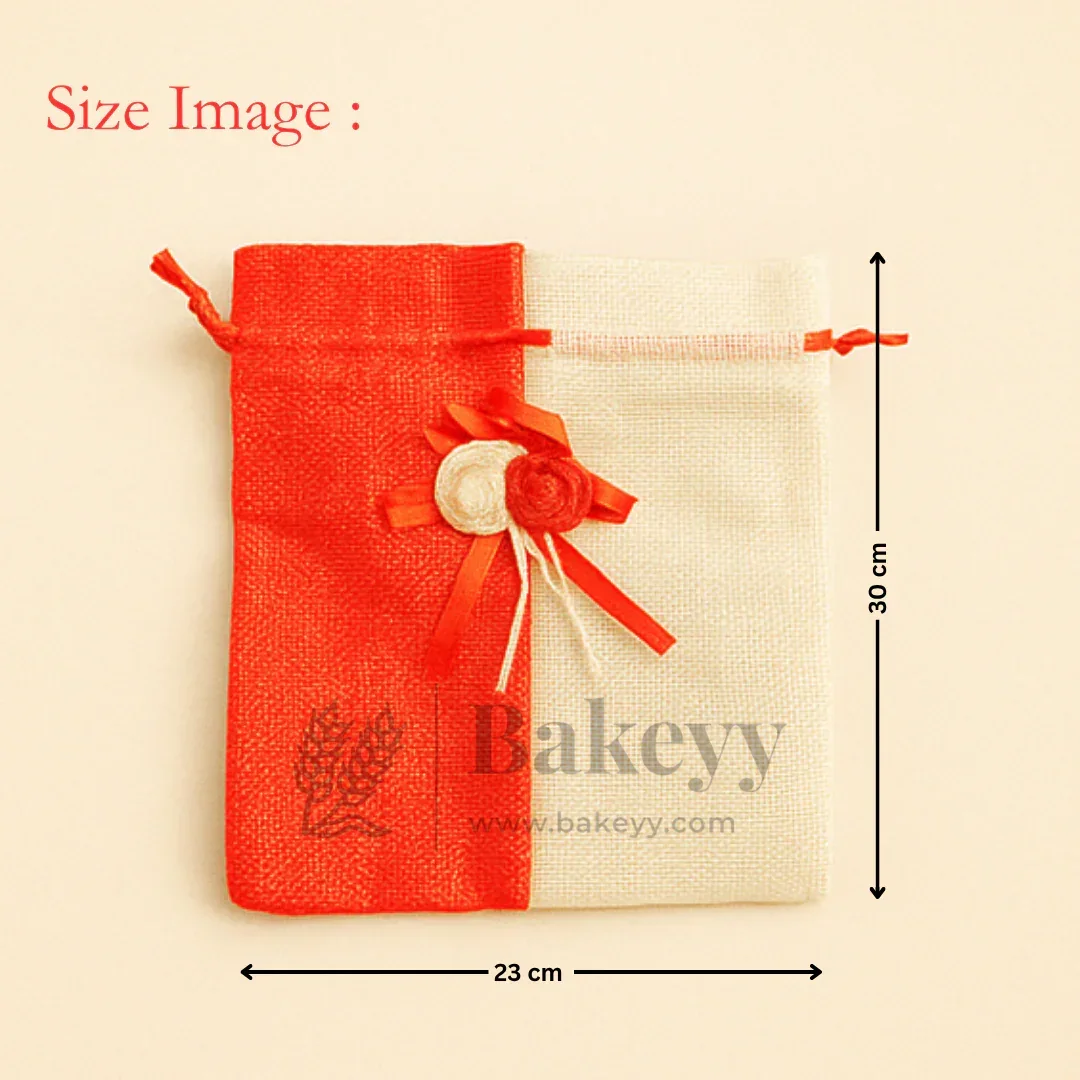 Dual Color Jute Potli Bag with Floral Accent | Traditional Potli Bag | Pack of 10 - Image 21