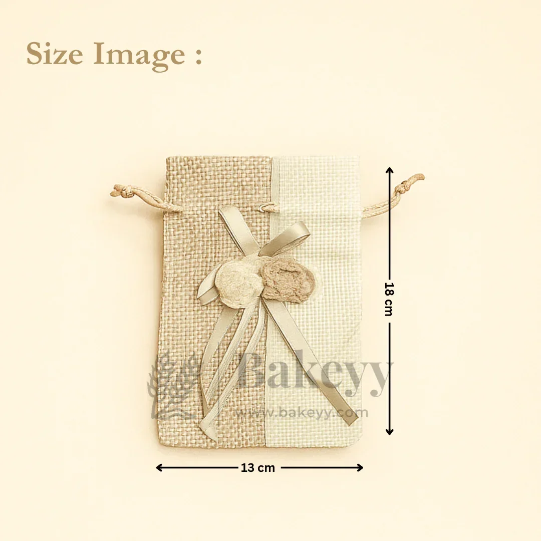 Dual Color Jute Potli Bag with Floral Accent | Traditional Potli Bag | Pack of 10 - Image 23