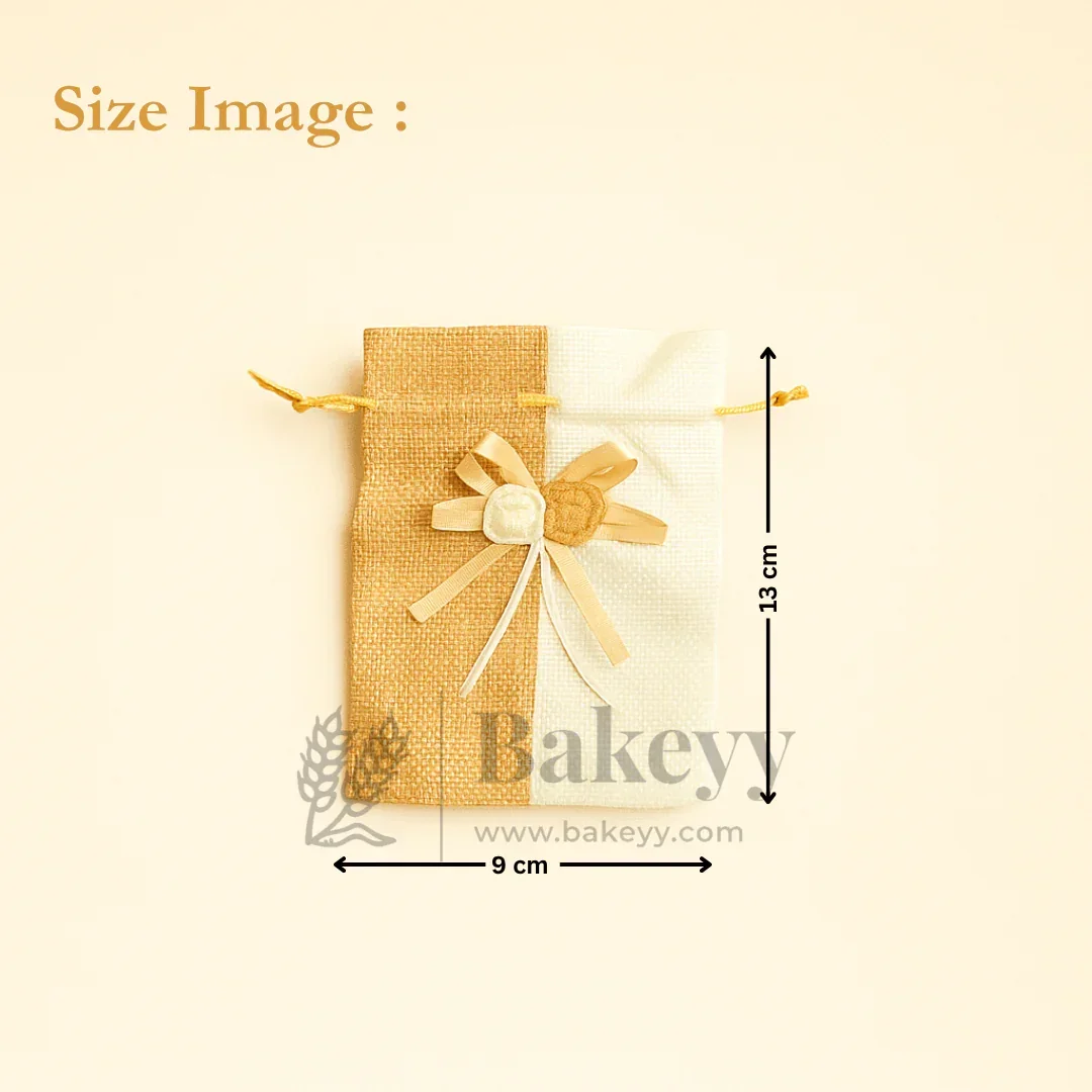Dual Color Jute Potli Bag with Floral Accent | Traditional Potli Bag | Pack of 10 - Image 7