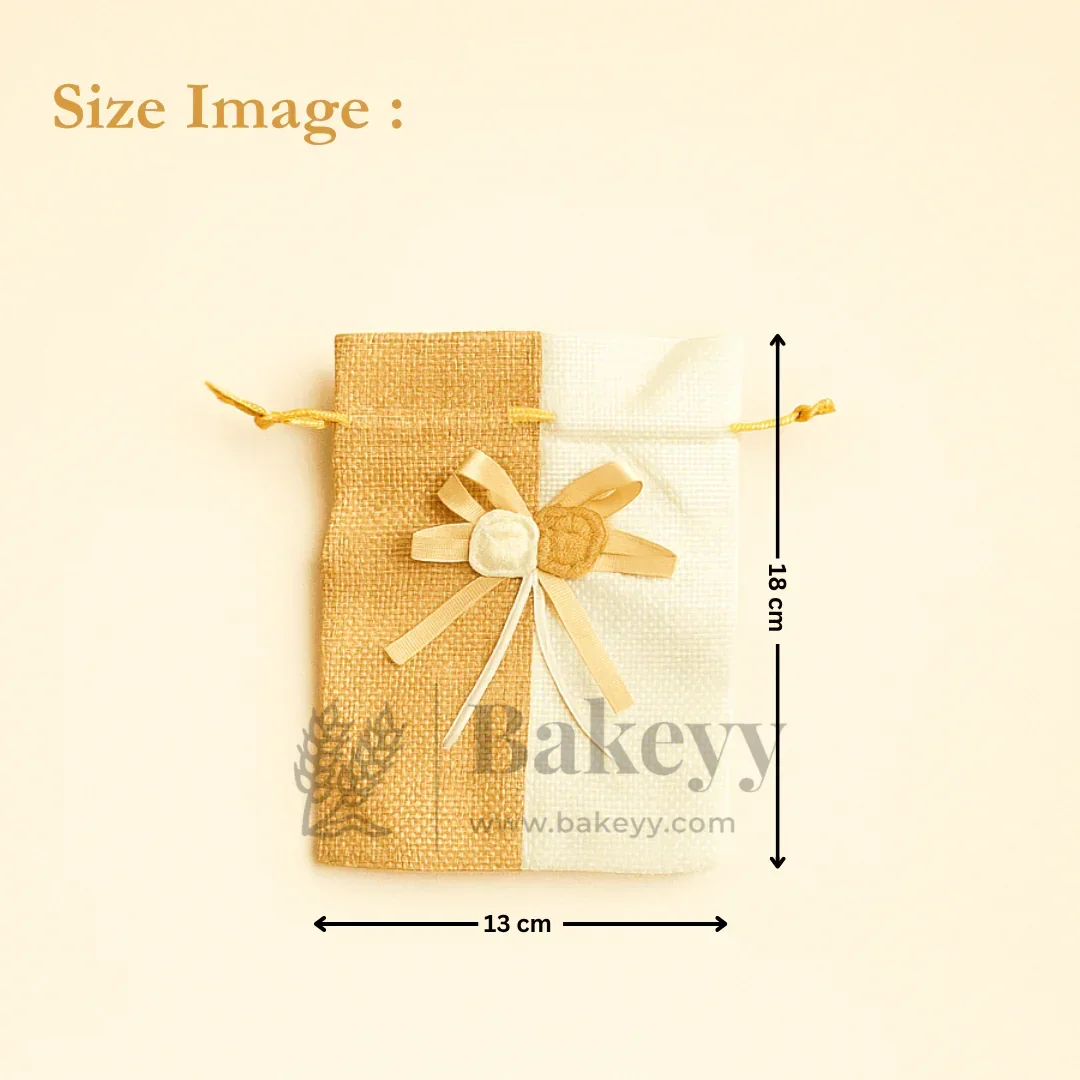 Dual Color Jute Potli Bag with Floral Accent | Traditional Potli Bag | Pack of 10 - Image 8