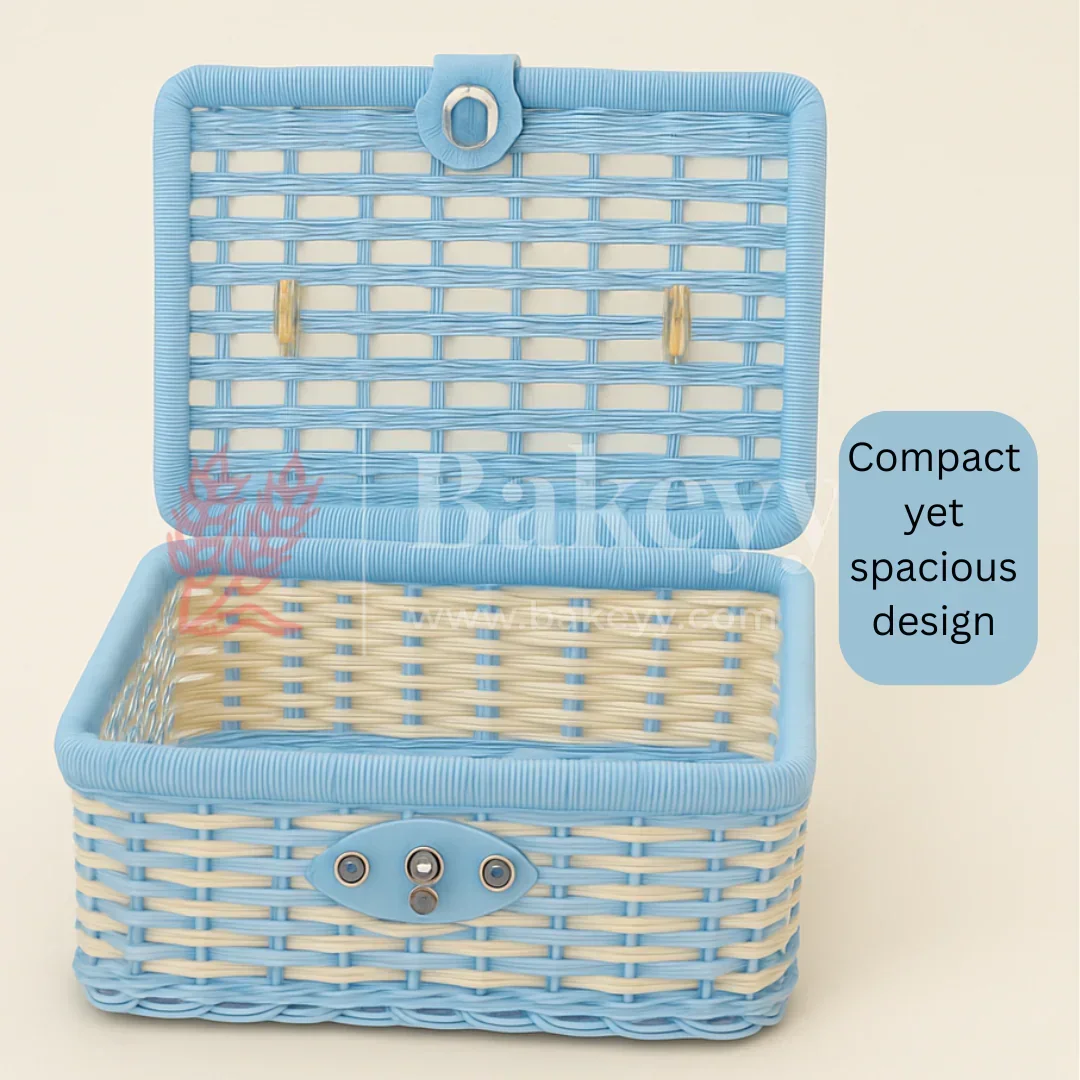 21x18x15 cm | Handmade Aqua Blue Wicker Storage Basket | 1 Piece - Image 3