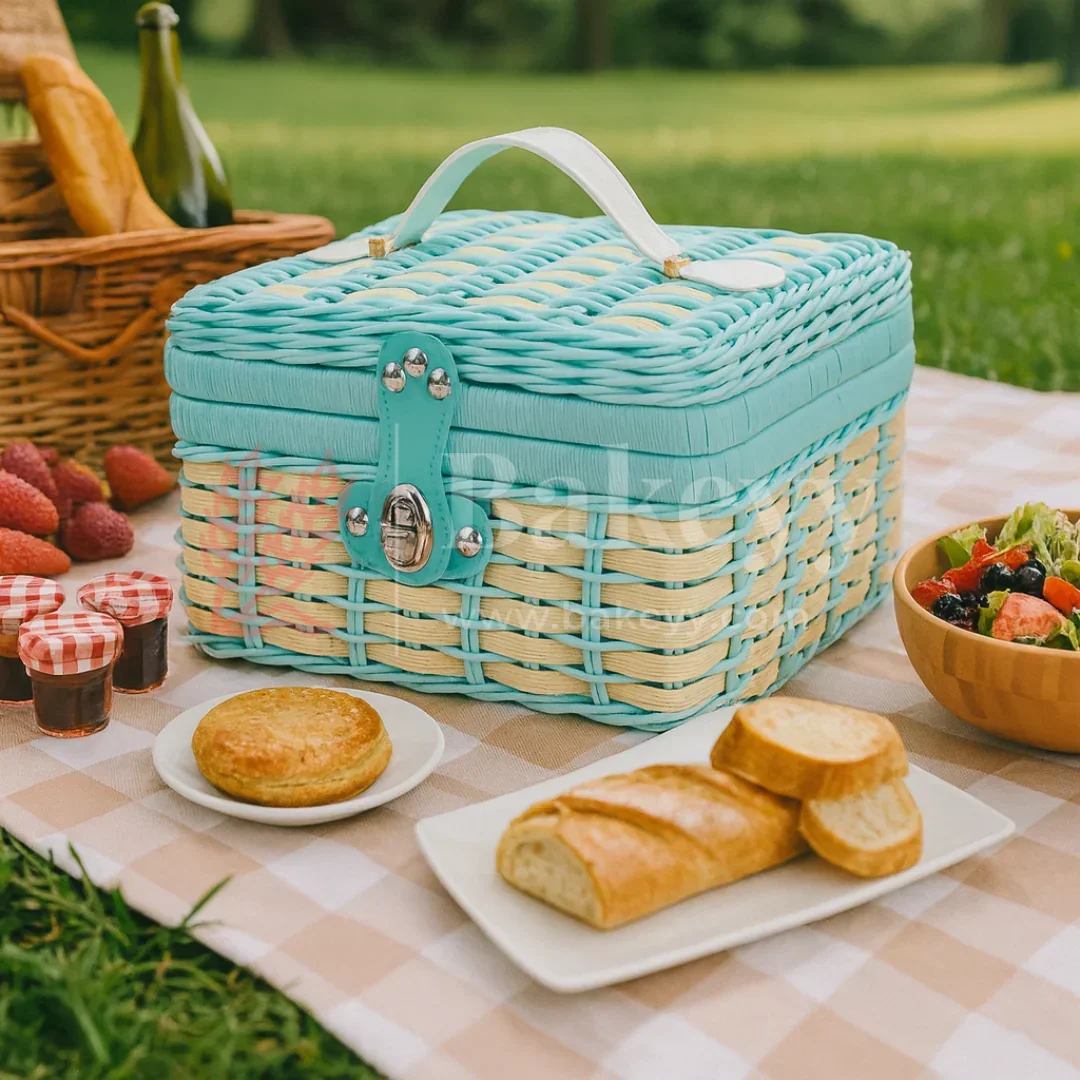 21x18x15 cm | Handmade Aqua Blue Wicker Storage Basket | 1 Piece - Image 5