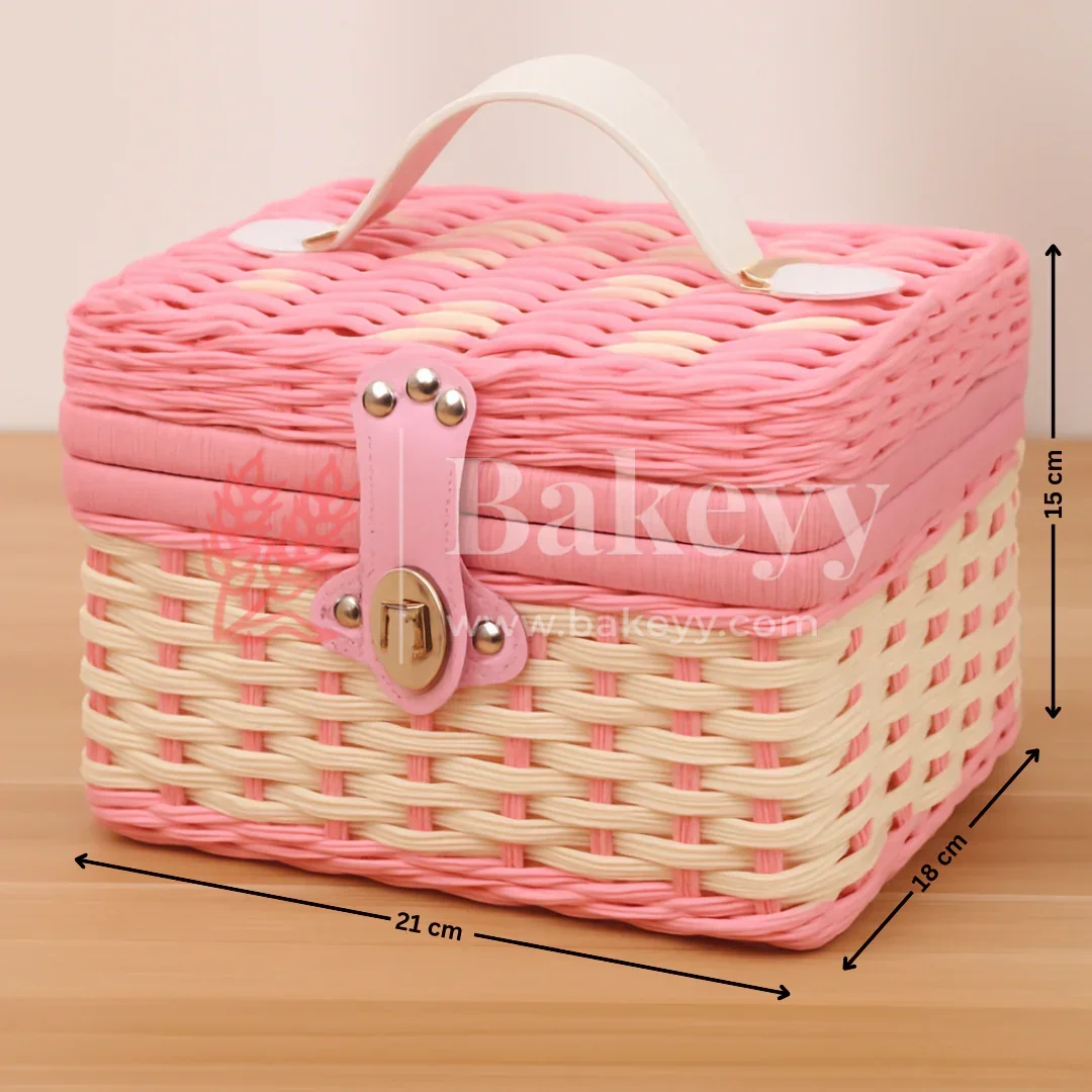 21x18x15 cm | Handmade Pink Storage Basket | 1 Piece - Image 2