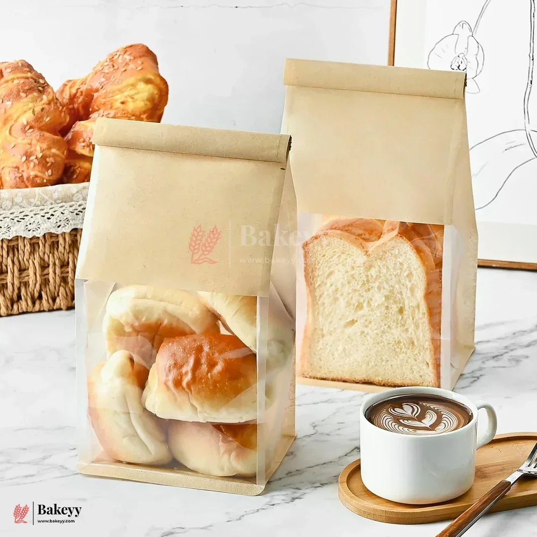 Kraft Bread Bags with Transparent Window – Food-Grade & Stylish | Kraft Paper Pouches for Fresh Bakes | Baked Foods Packaging Storage | Pack Of 50 - Image 6