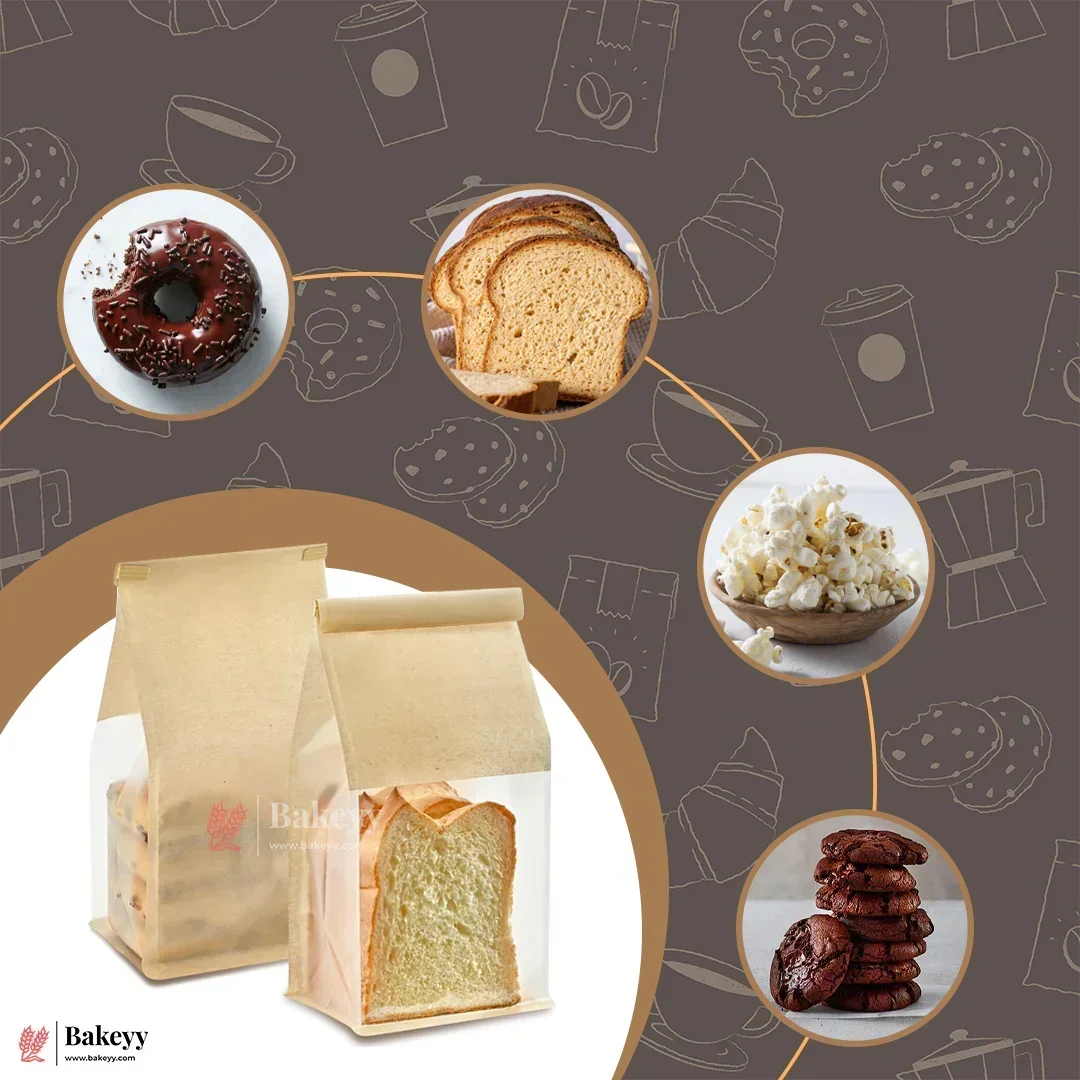Kraft Bread Bags with Transparent Window – Food-Grade & Stylish | Kraft Paper Pouches for Fresh Bakes | Baked Foods Packaging Storage | Pack Of 50 - Image 7