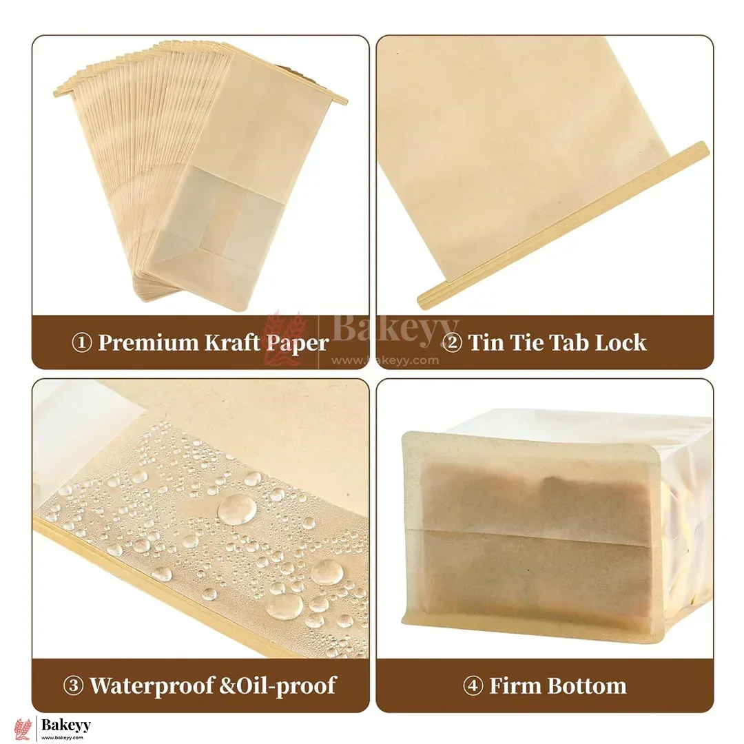 Kraft Bread Bags with Transparent Window – Food-Grade & Stylish | Kraft Paper Pouches for Fresh Bakes | Baked Foods Packaging Storage | Pack Of 50 - Image 8