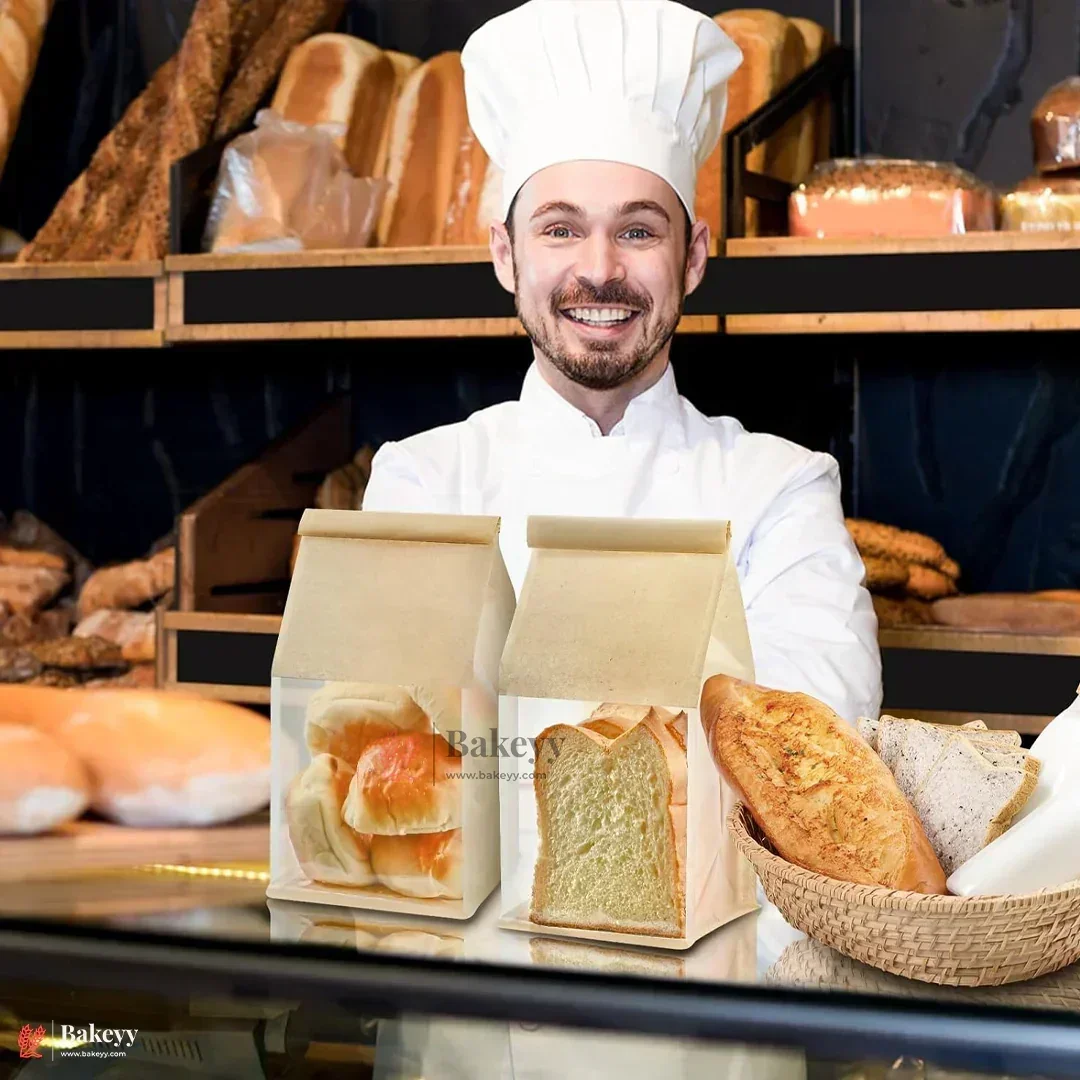 Kraft Bread Bags with Transparent Window – Food-Grade & Stylish | Kraft Paper Pouches for Fresh Bakes | Baked Foods Packaging Storage | Pack Of 50 - Image 9
