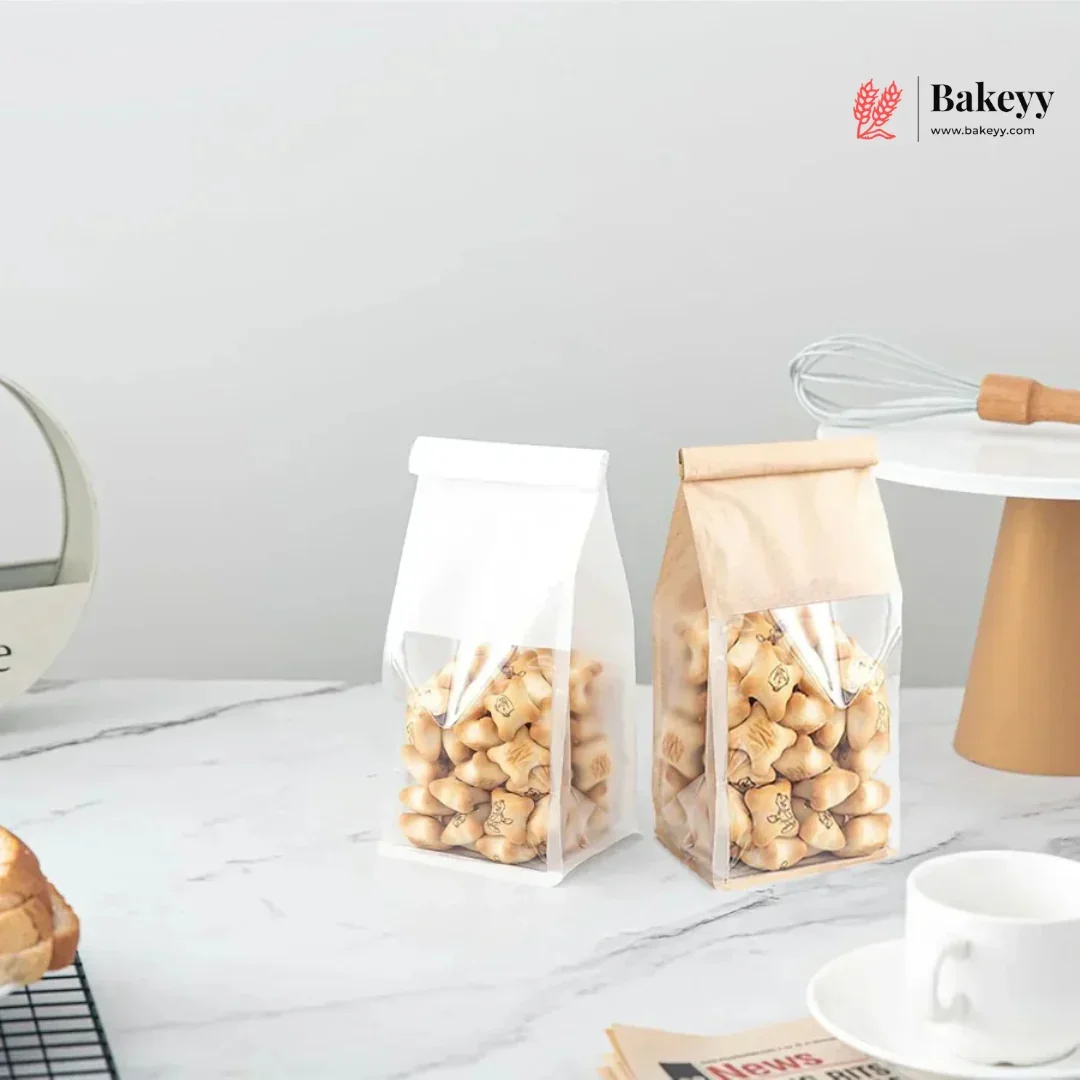 White Kraft Paper Bread Bags with Clear Window | Bakery Bags Tin Tie Tab Lock Treat Bag| Pack of 50 - Image 10