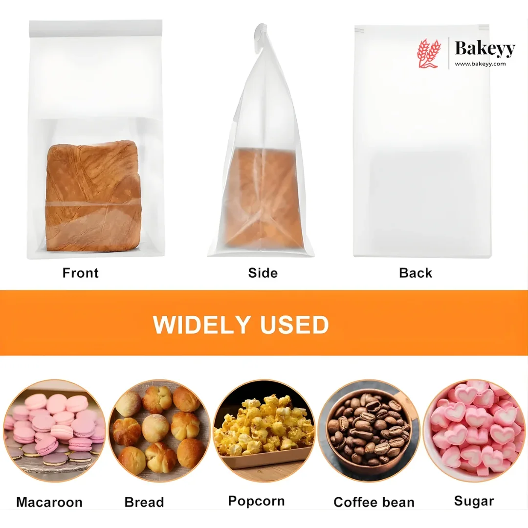 White Kraft Paper Bread Bags with Clear Window | Bakery Bags Tin Tie Tab Lock Treat Bag| Pack of 50 - Image 11