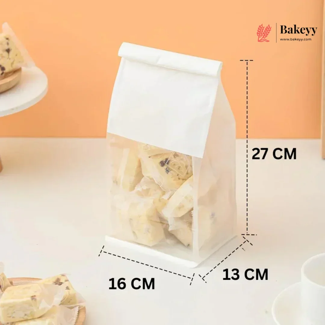 White Kraft Paper Bread Bags with Clear Window | Bakery Bags Tin Tie Tab Lock Treat Bag| Pack of 50 - Image 3