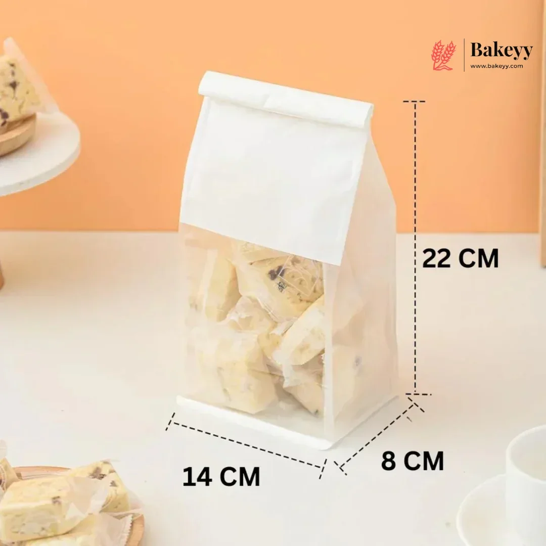 White Kraft Paper Bread Bags with Clear Window | Bakery Bags Tin Tie Tab Lock Treat Bag| Pack of 50 - Image 4