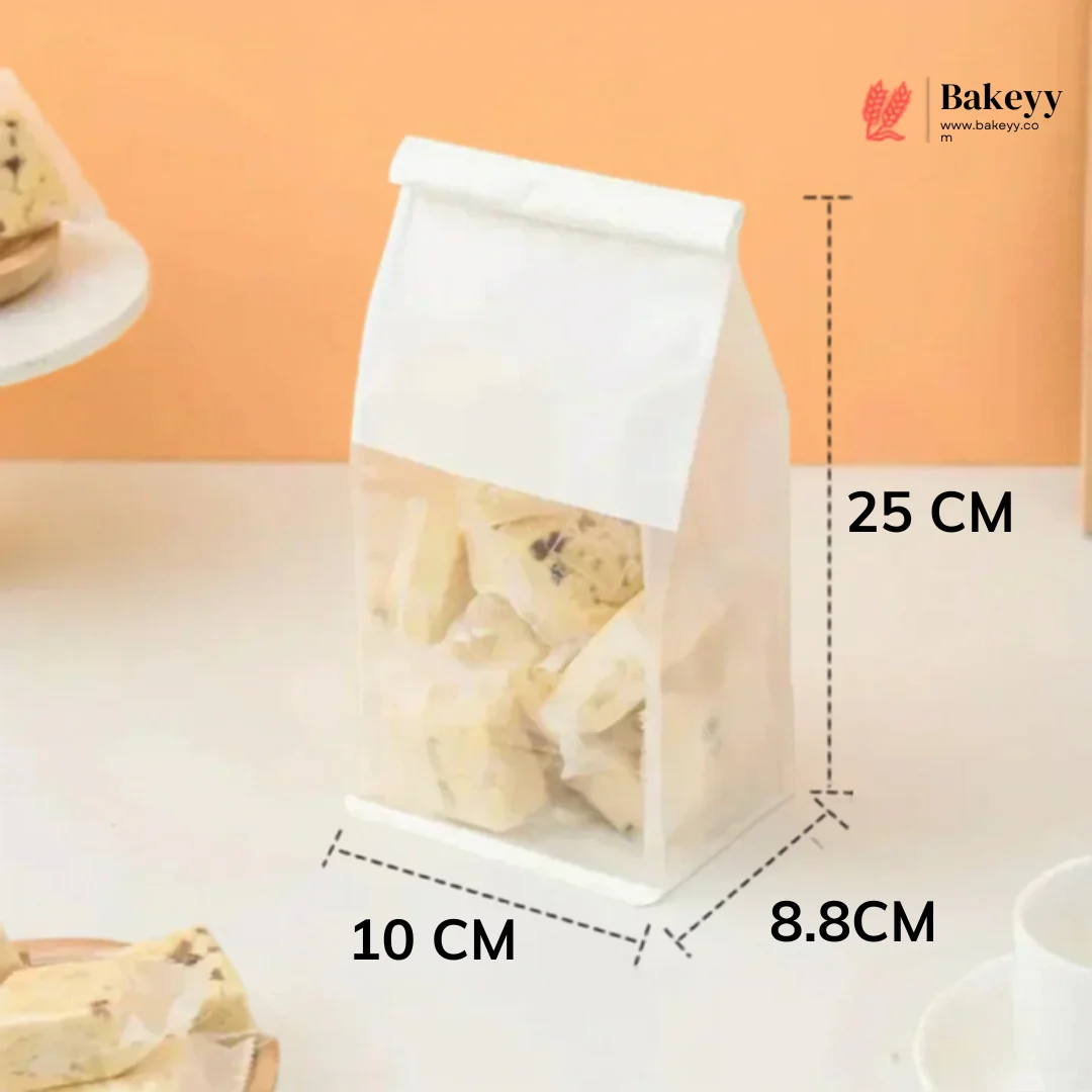 White Kraft Paper Bread Bags with Clear Window | Bakery Bags Tin Tie Tab Lock Treat Bag| Pack of 50 - Image 5