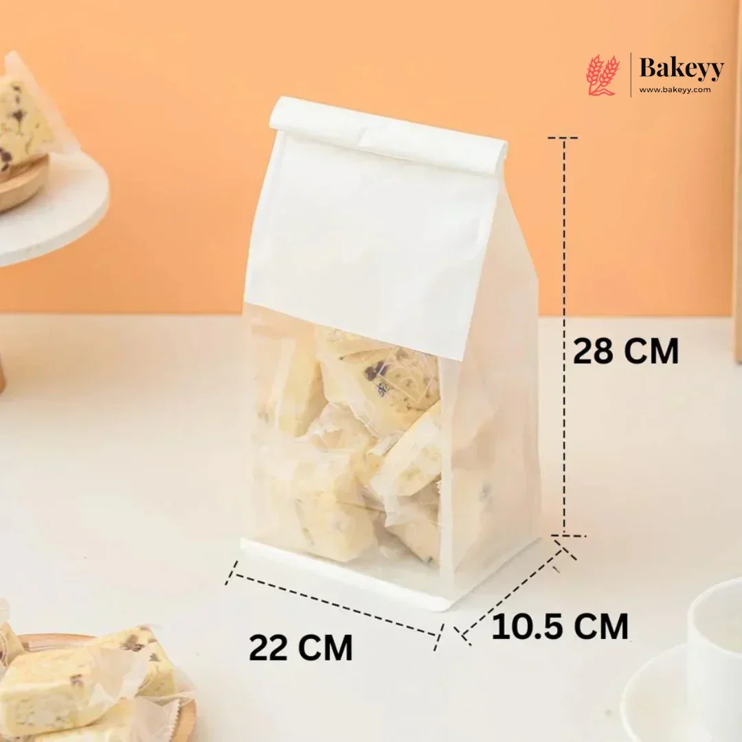 White Kraft Paper Bread Bags with Clear Window | Bakery Bags Tin Tie Tab Lock Treat Bag| Pack of 50 - Image 6