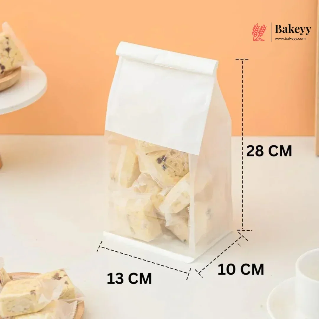 White Kraft Paper Bread Bags with Clear Window | Bakery Bags Tin Tie Tab Lock Treat Bag| Pack of 50 - Image 7