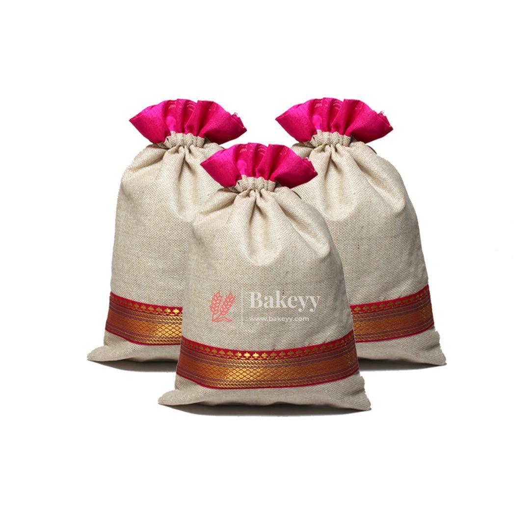 22x31 CM \9x12 inch| Elegant Jute Pink Drawstring Gift Bag | Drawstring Bags | Pack of 10 - Image 3