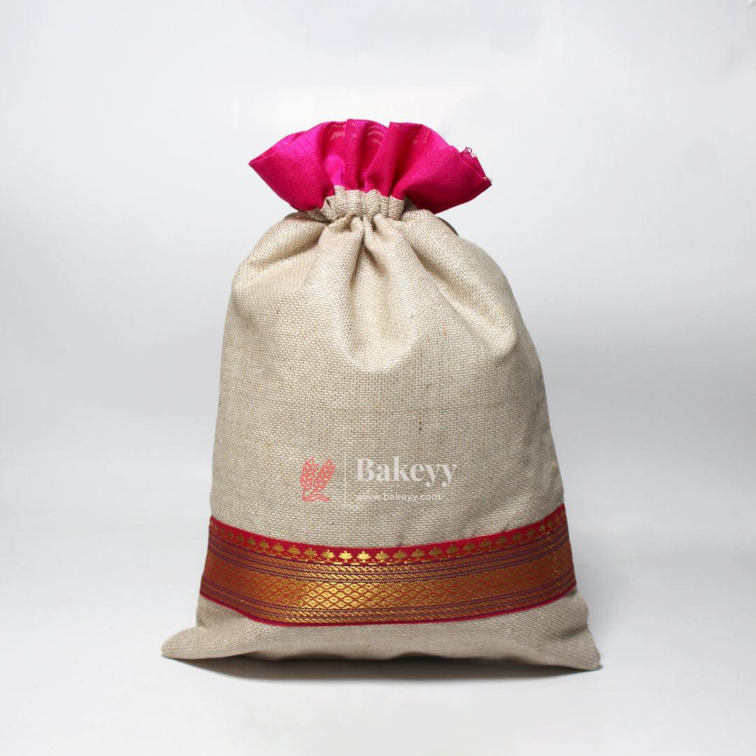 22x31 CM \9x12 inch| Elegant Jute Pink Drawstring Gift Bag | Drawstring Bags | Pack of 10 - Image 4