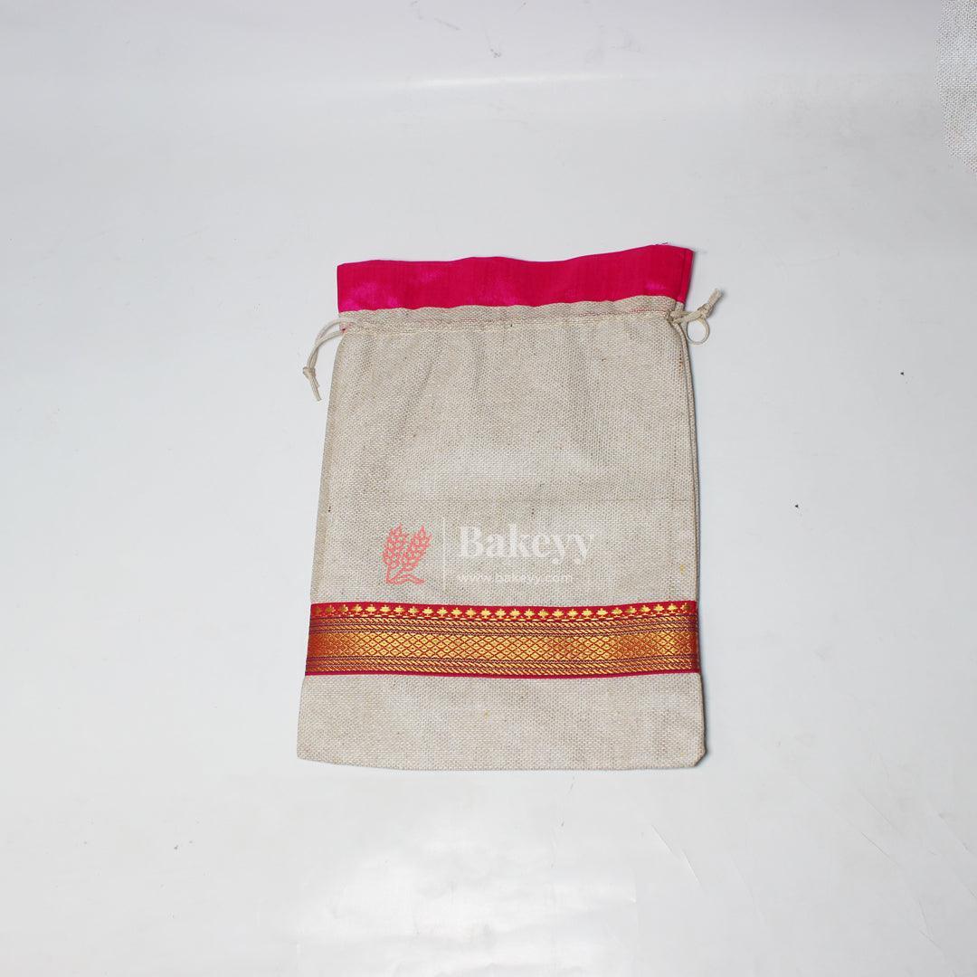 22x31 CM \9x12 inch| Elegant Jute Pink Drawstring Gift Bag | Drawstring Bags | Pack of 10 - Image 5