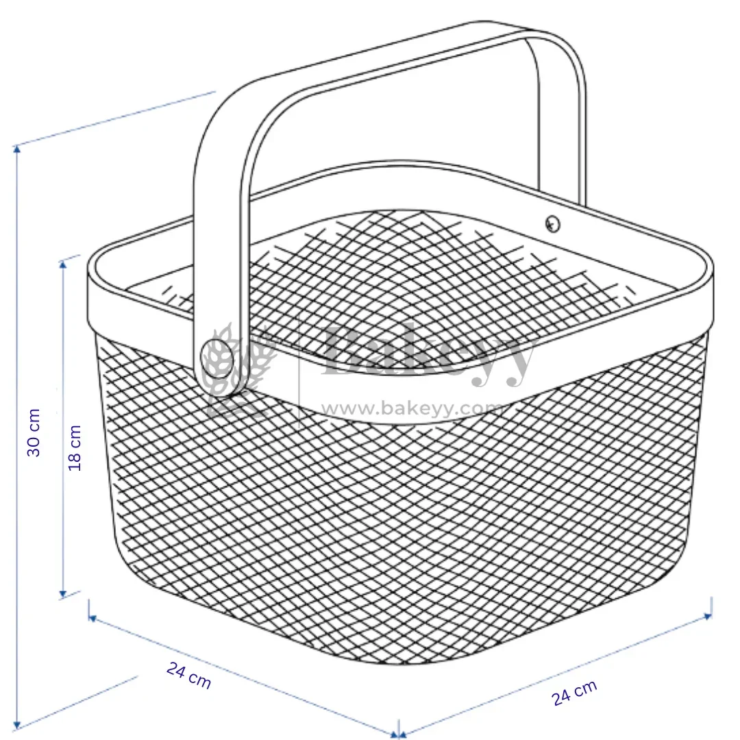 24x24x18 cm | Black Metal Basket with Wooden handle | 1 Piece - Image 2