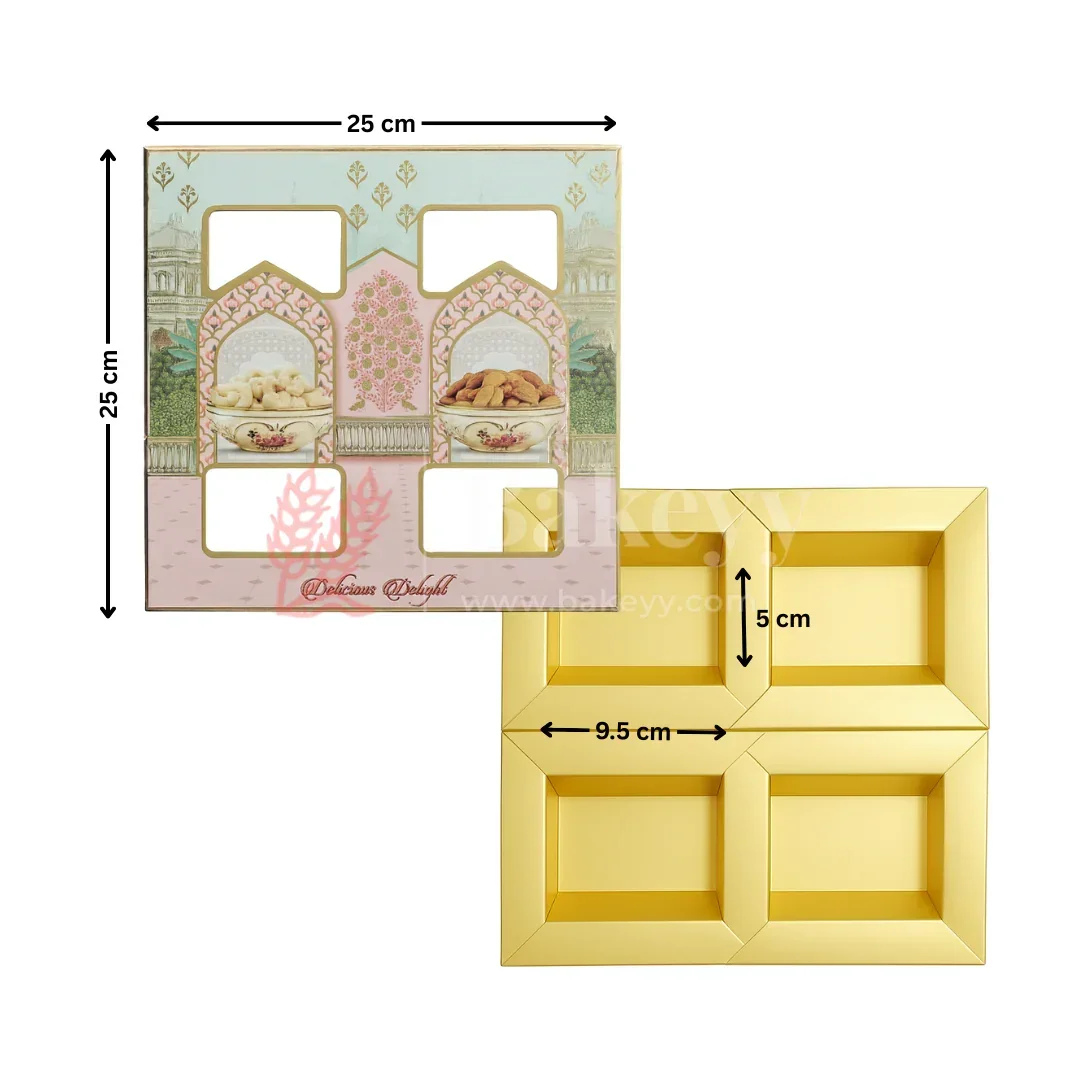 25x25x2.5 cm | Delicious Delight 4-Cavity Dry Fruit Gift Box | Decorative Festive Packaging | Pack of 10 - Image 2