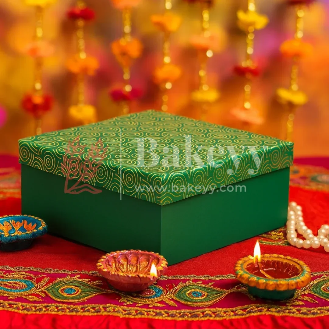 10x10x4 Inch | Rigid Square Shaped Gift Box | Hamper Box | Dark Green | 1 Piece - Image 3