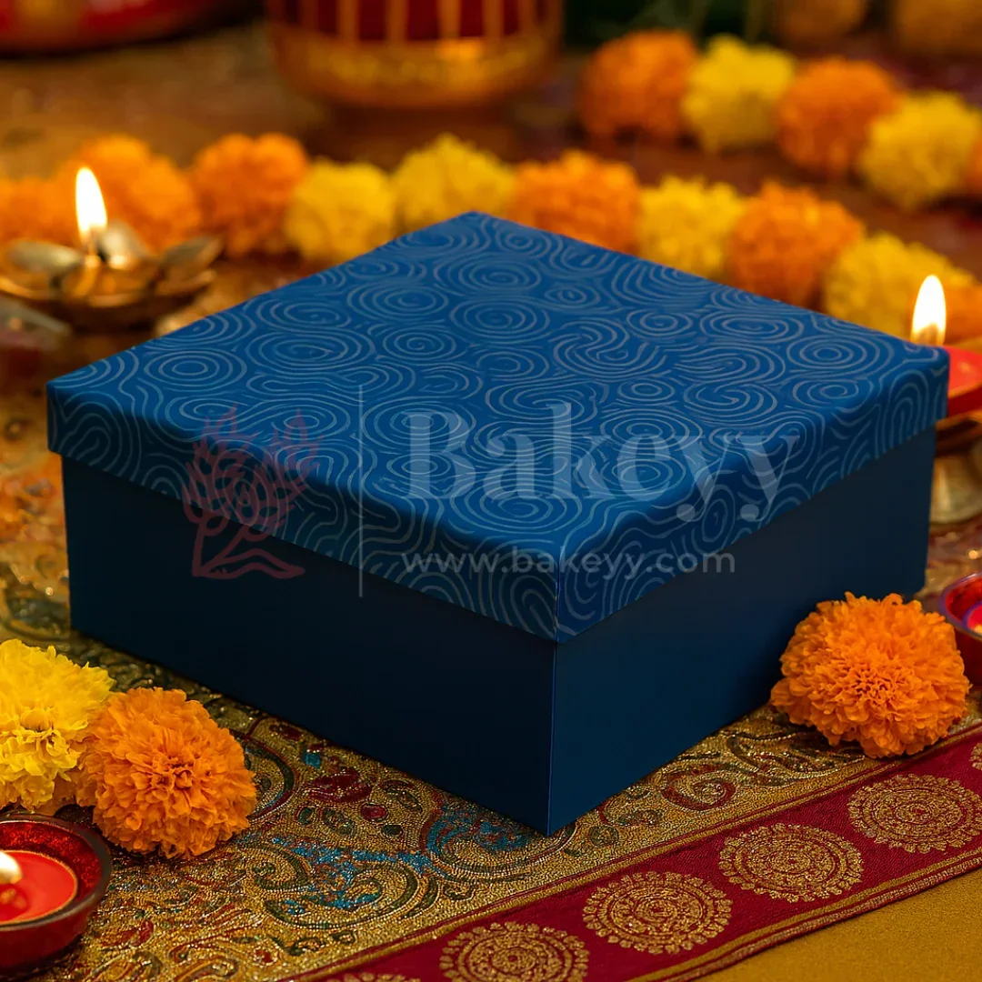 10x10x4 Inch | Rigid Square Shaped Gift Box | Hamper Box | Royal blue | 1 Piece - Image 3