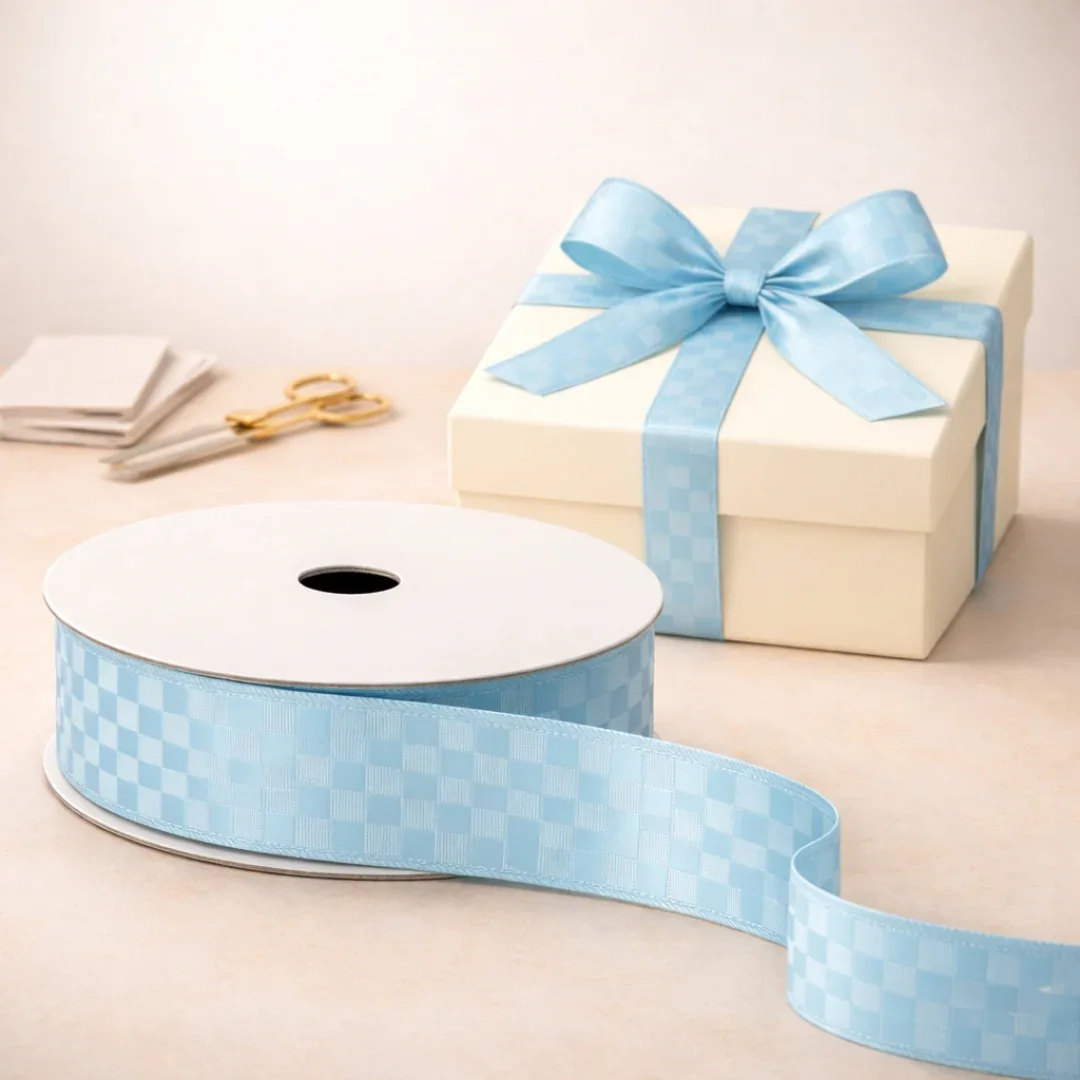 2cm |18 Mtr Premium Elegant Checkered Satin Ribbon Roll – Elegant Finish for Gift Wrapping & Crafts| 1 Roll - Image 3