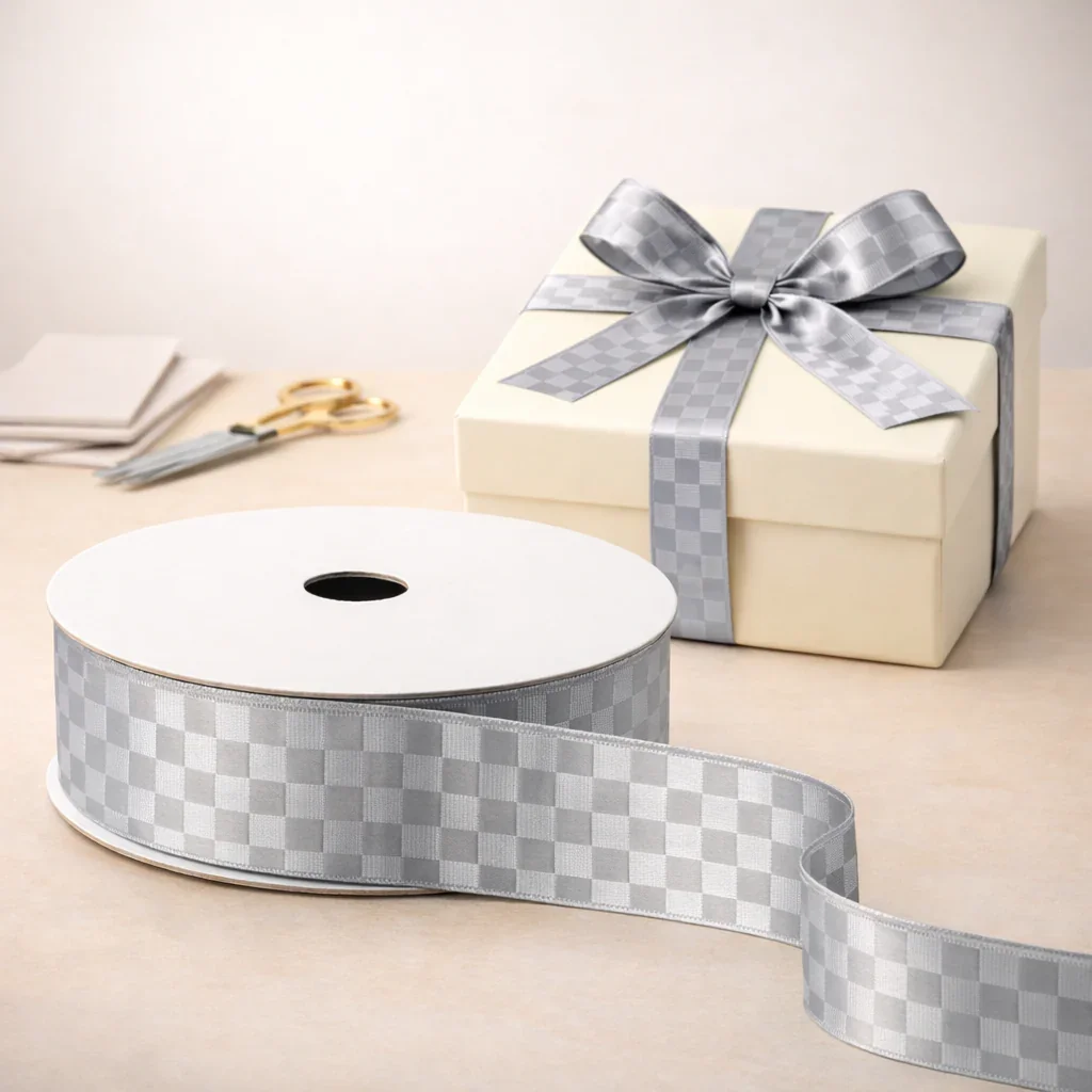 2cm |18 Mtr Premium Elegant Checkered Satin Ribbon Roll – Elegant Finish for Gift Wrapping & Crafts| 1 Roll - Image 4
