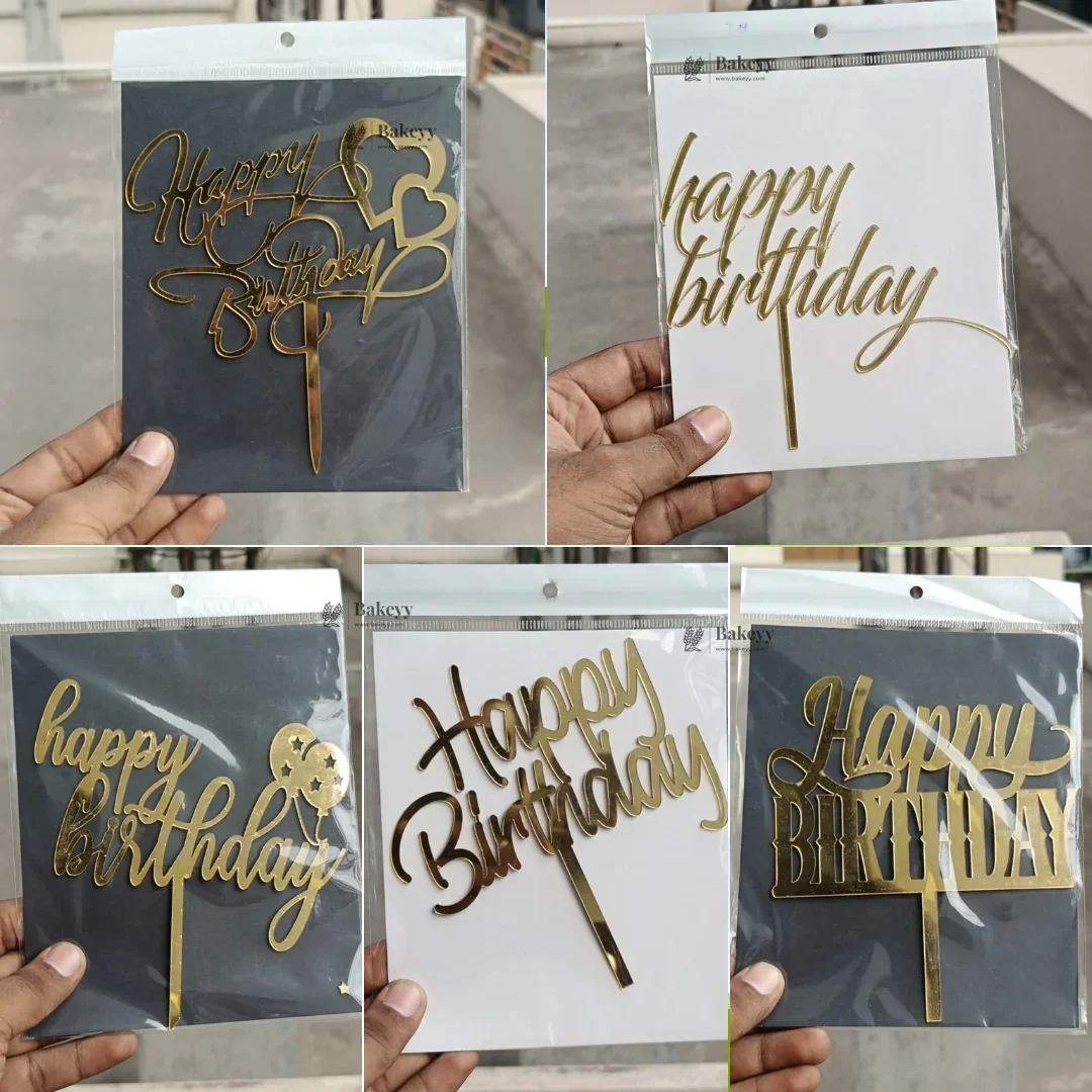 6 Inch Happy Birthday Acrylic Cake Topper | Assorted Designs | 6 Inch Size | Pack of 5 - Image 3