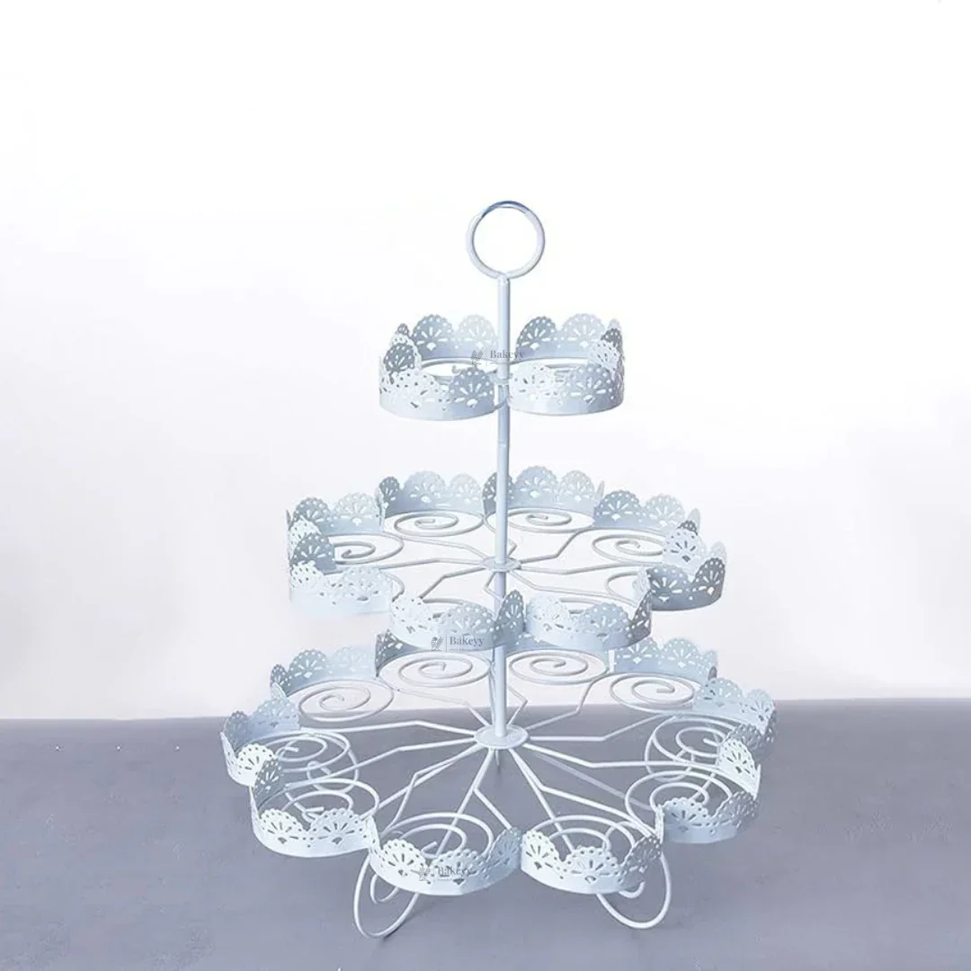 3-Tier Metal Cupcake Stand with Decorative Cutwork | Elegant Dessert & Cupcake Display Stand | Ornate Party & Bakery Stand | Pack of 1 - Image 4