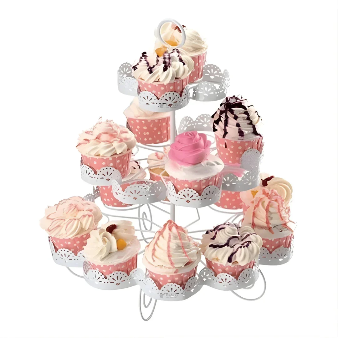 3-Tier Metal Cupcake Stand with Decorative Cutwork | Elegant Dessert & Cupcake Display Stand | Ornate Party & Bakery Stand | Pack of 1 - Image 5