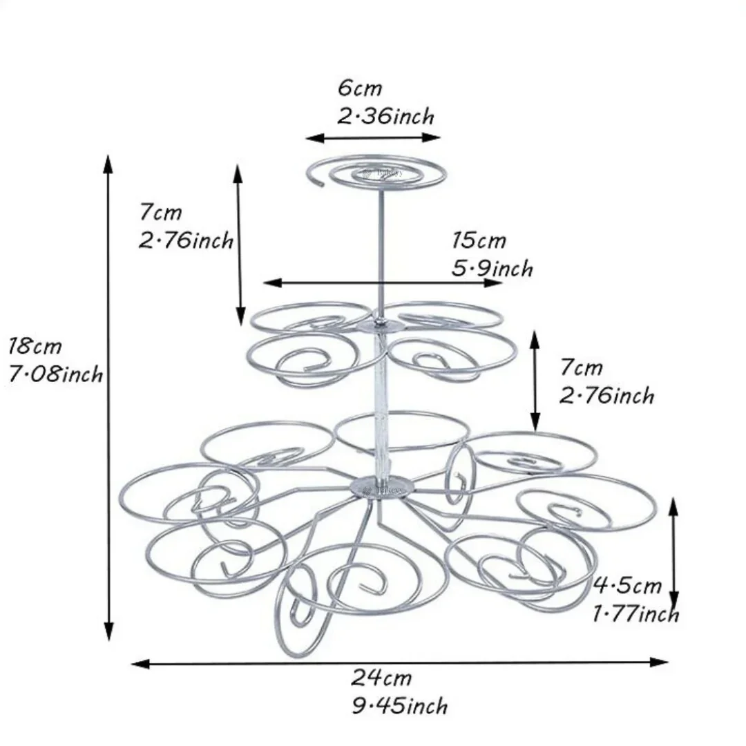 3-Tier Metal Cupcake Stand with Spiral Holders | 13-Piece Cupcake & Dessert Display Stand | Elegant Party & Bakery Stand | Pack of 1 - Image 3