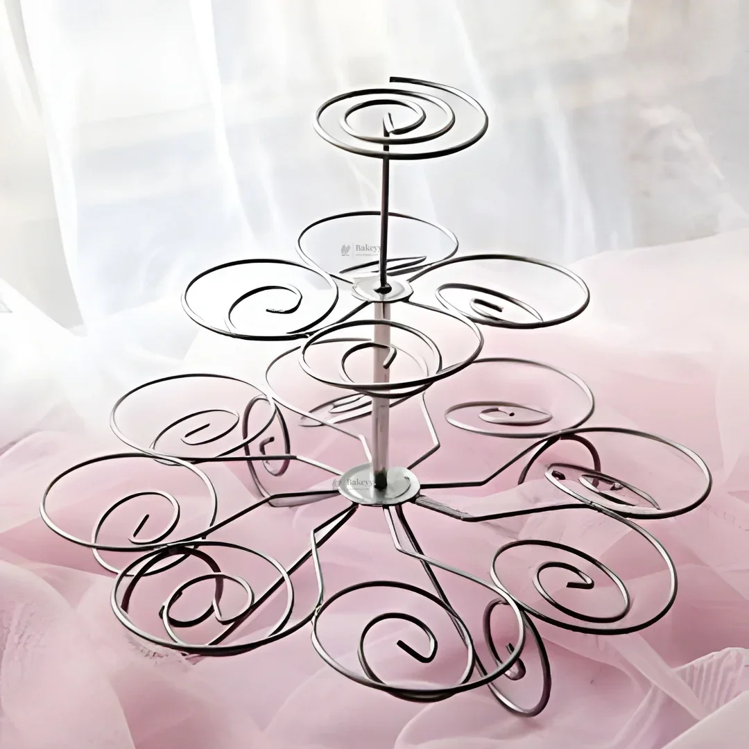 3-Tier Metal Cupcake Stand with Spiral Holders | 13-Piece Cupcake & Dessert Display Stand | Elegant Party & Bakery Stand | Pack of 1 - Image 4