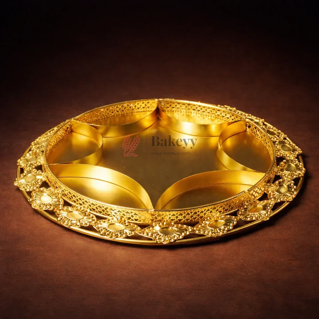 11.8 inch | Luxurious Gold-Plated 6-Partition Serving Tray | Pack of 1