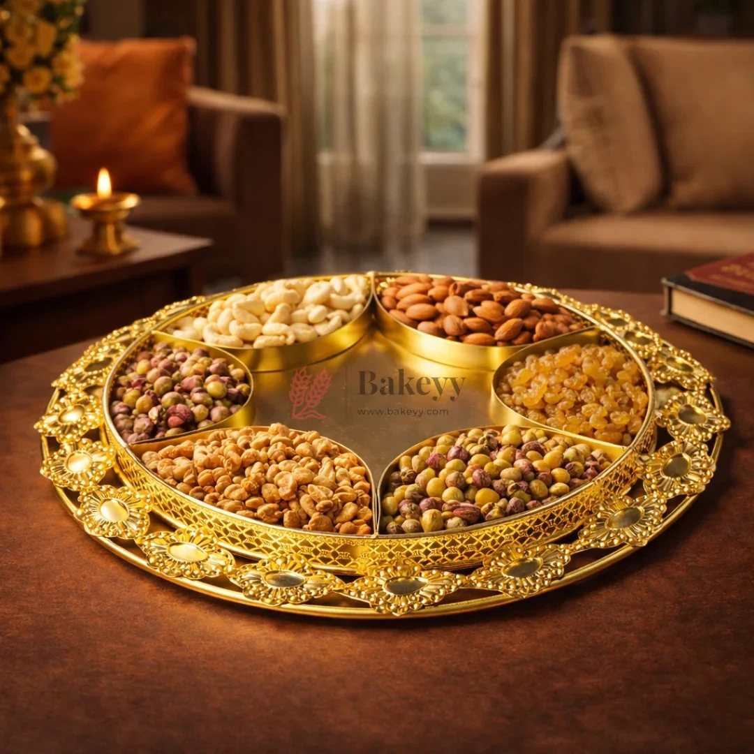 11.8 inch | Luxurious Gold-Plated 6-Partition Serving Tray | Pack of 1 - Image 4