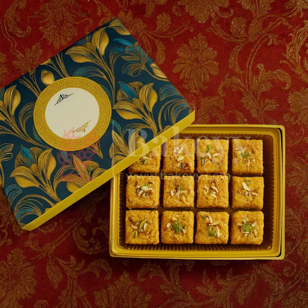 One Kg Sweet Box | Royal blue and gold sweet box with Golden tray | Pack of 10
