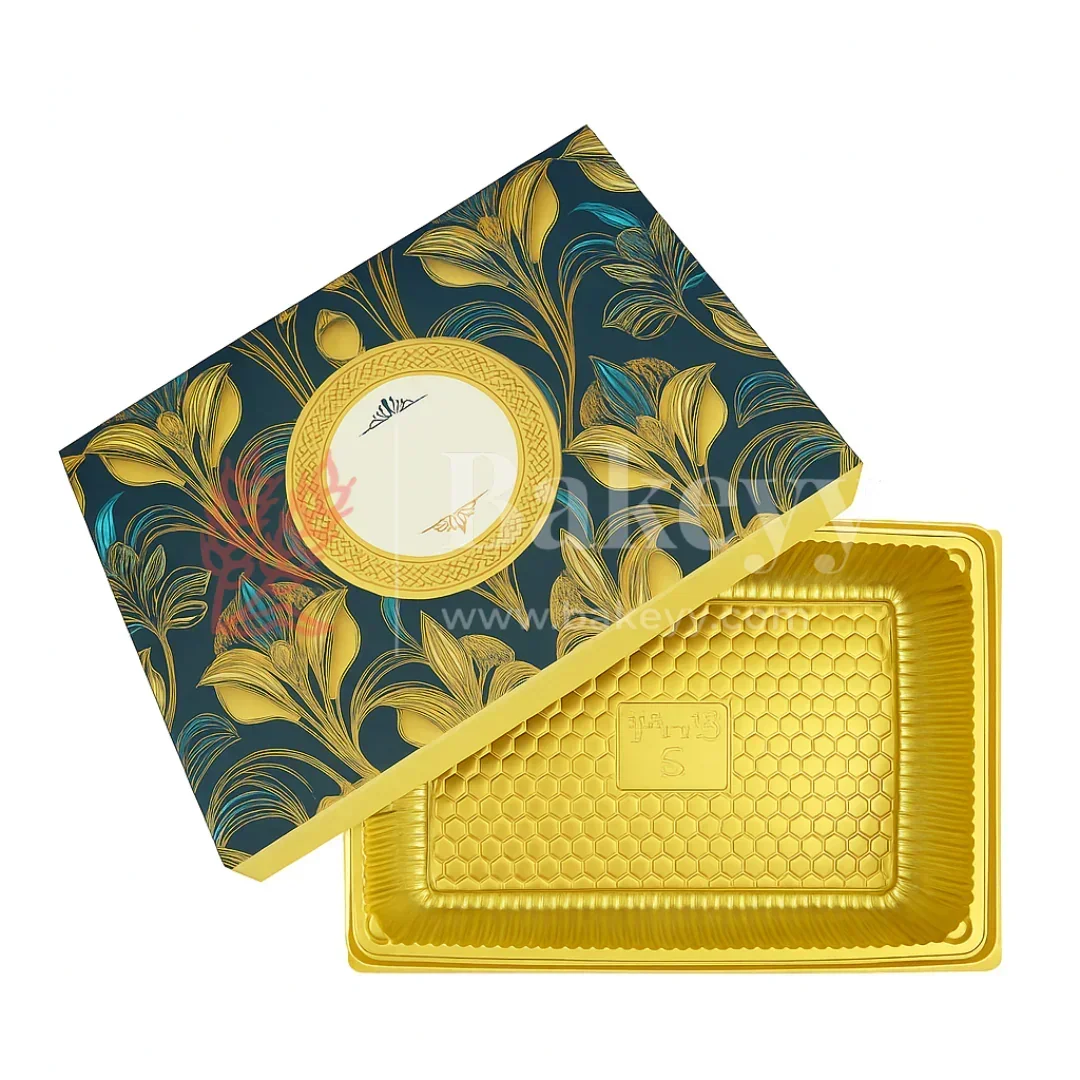 One Kg Sweet Box | Royal blue and gold sweet box with Golden tray | Pack of 10 - Image 2