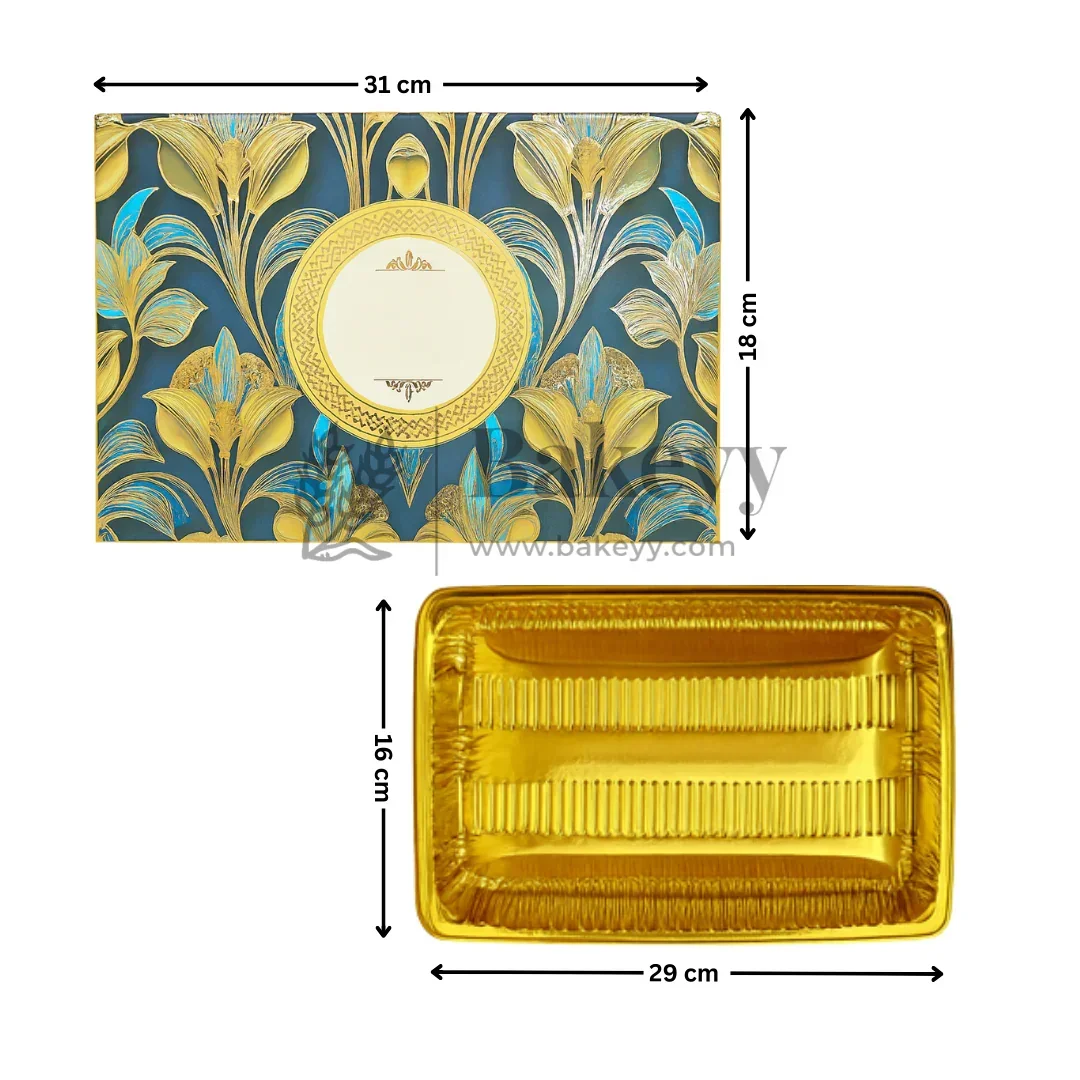 One Kg Sweet Box | Royal blue and gold sweet box with Golden tray | Pack of 10 - Image 3