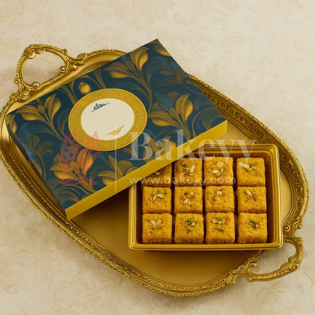 One Kg Sweet Box | Royal blue and gold sweet box with Golden tray | Pack of 10 - Image 5