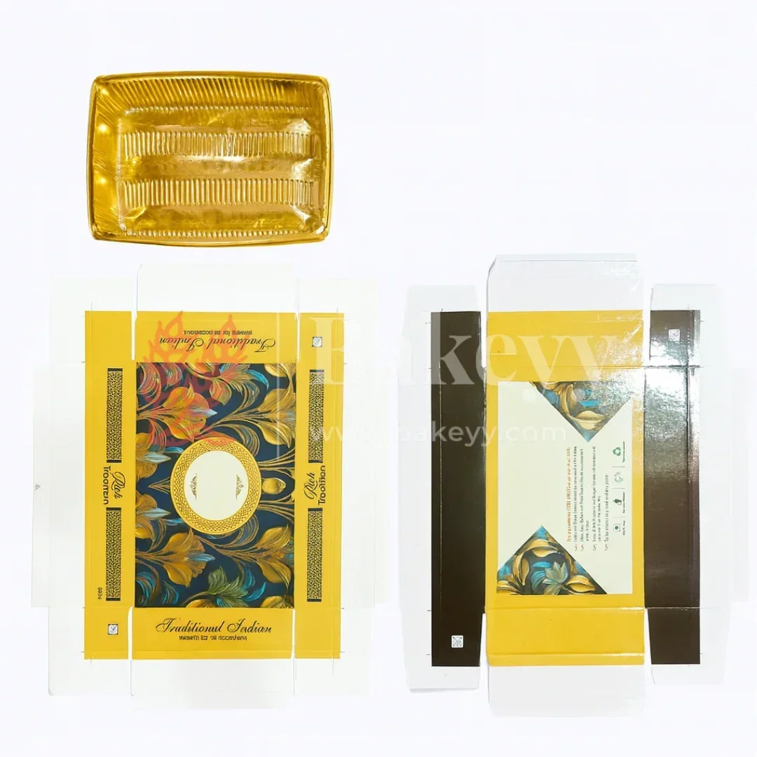 One Kg Sweet Box | Royal blue and gold sweet box with Golden tray | Pack of 10 - Image 7
