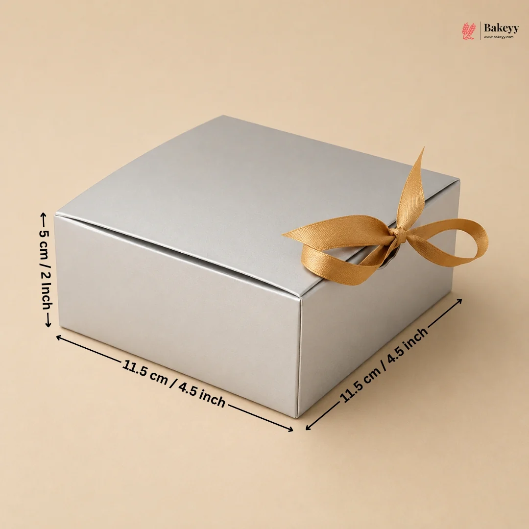 4.5x4.5x2 inch Premium Silver Square Gift Box with Golden Ribbon| Pack of 10 - Image 2