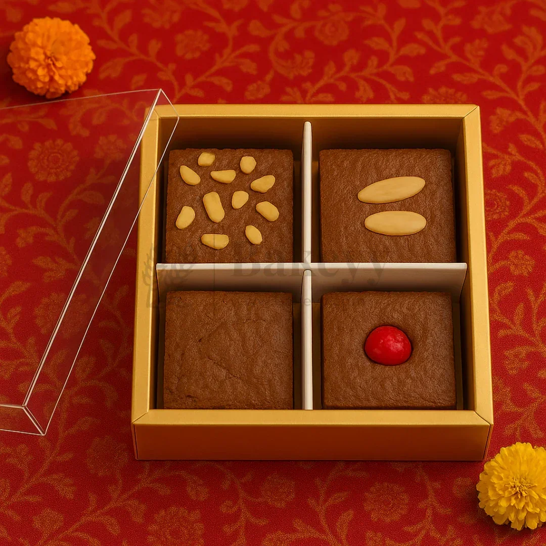 4 Cavity Brownie Box with Transparent Slider Lid | Metallic Gold | Pack of 10 - Image 3