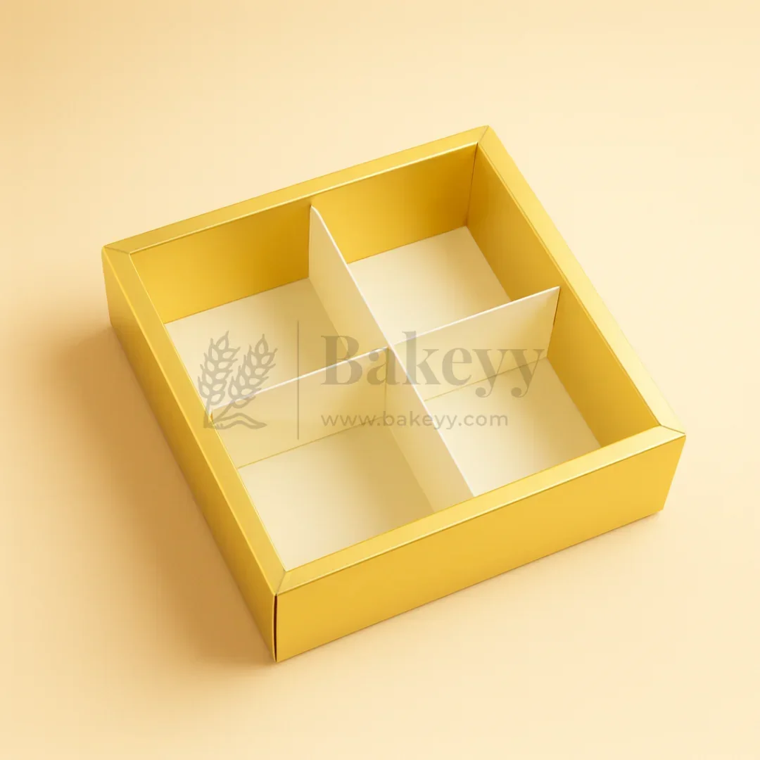 4 Cavity Brownie Box with Transparent Slider Lid | Metallic Gold | Pack of 10 - Image 4