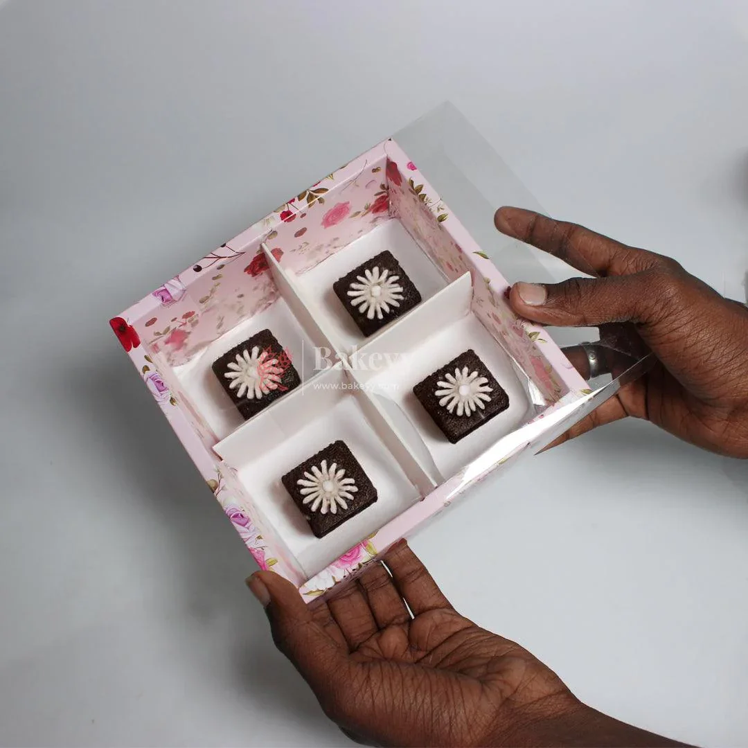 4-Cavity Floral Gift Box | Pack of 10 | Perfect for Valentine's Day Treats | Brownie Box |chocolates, candies, and desserts | - Image 6