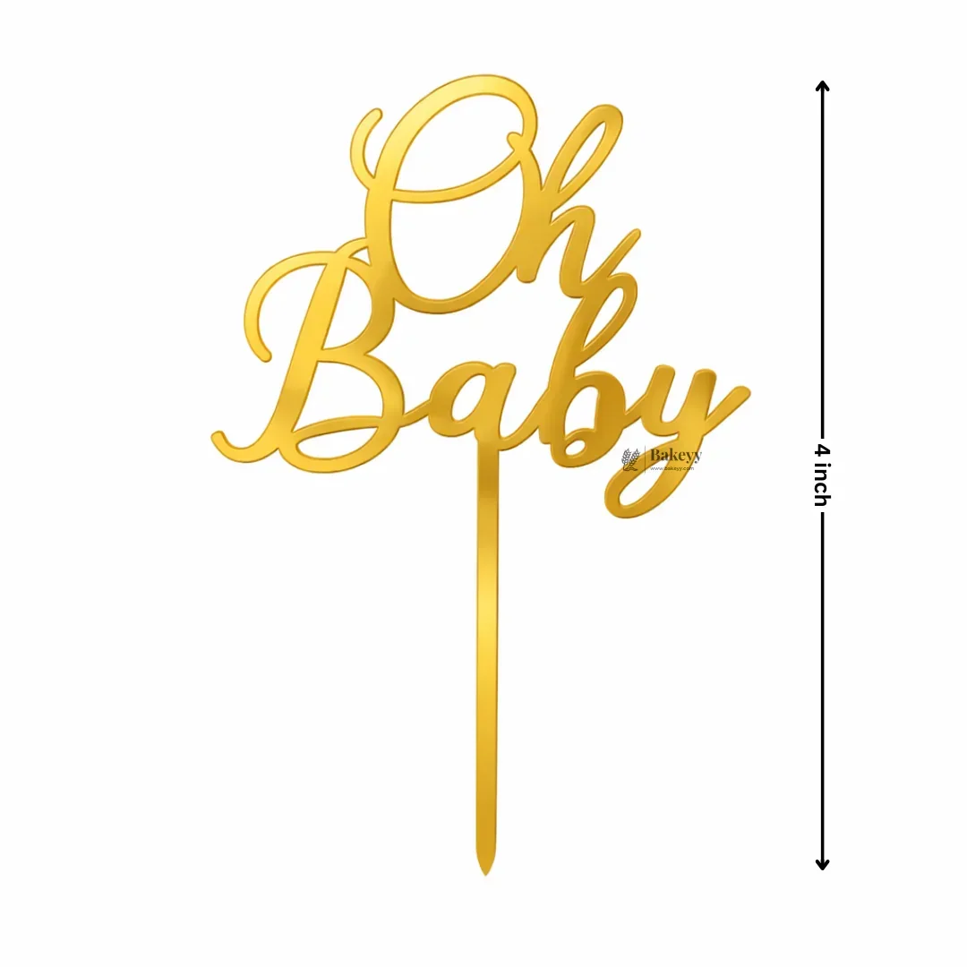 4 Inch Gold Acrylic Baby Shower Cake Topper | Oh Baby, Mom To Be & Baby Shower Designs | Pack of 5 - Image 3