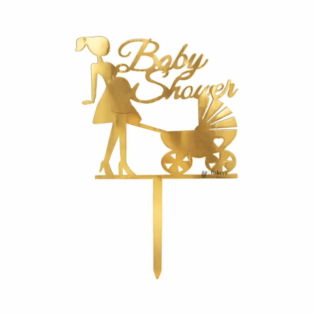 4 Inch Gold Acrylic Baby Shower Cake Topper | Oh Baby, Mom To Be & Baby Shower Designs | Pack of 5 - Image 4