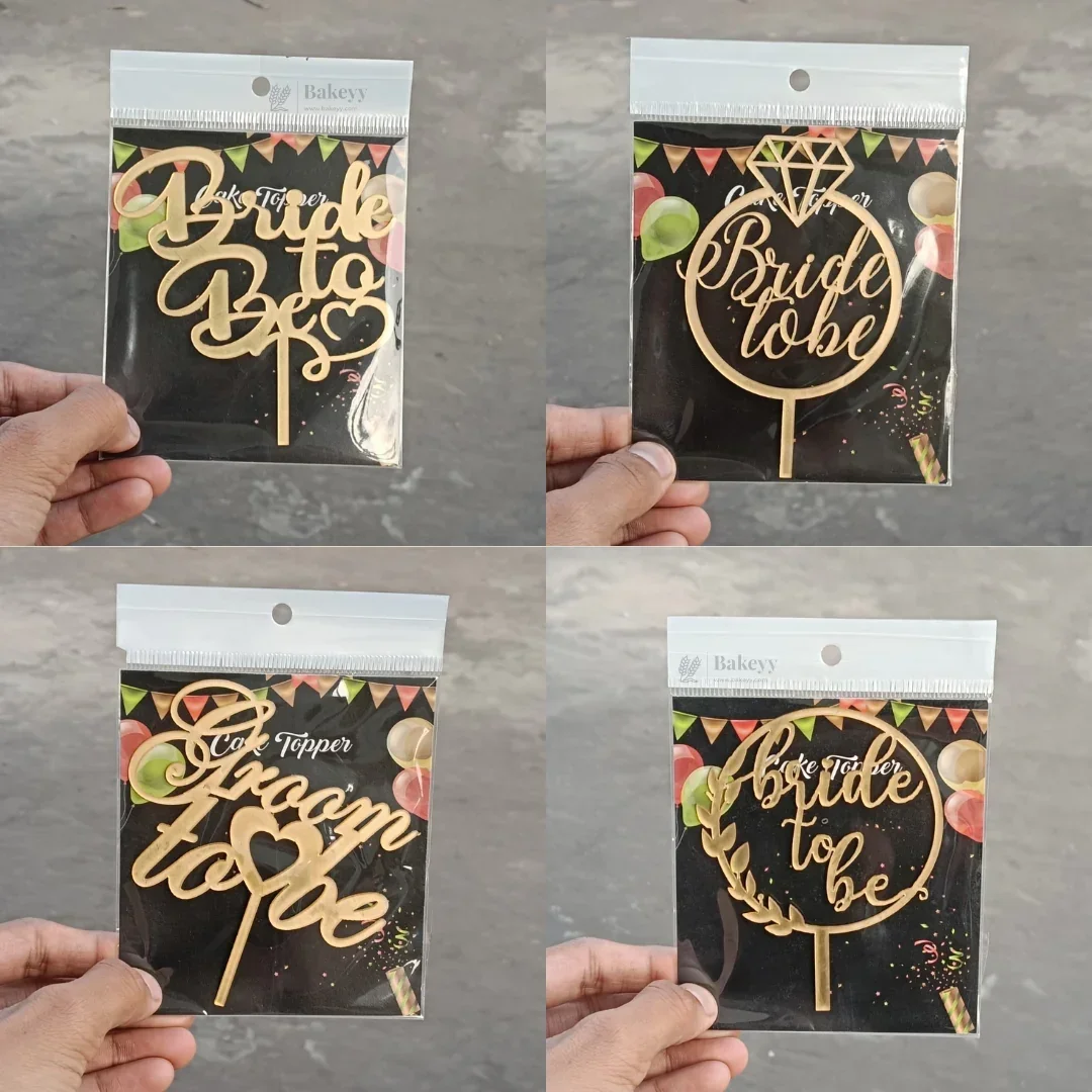 4 inch Gold Bride To Be & Groom To Be Cake Topper Set | Wedding & Pre-Wedding Cake Decoration | pack of 5 - Image 2