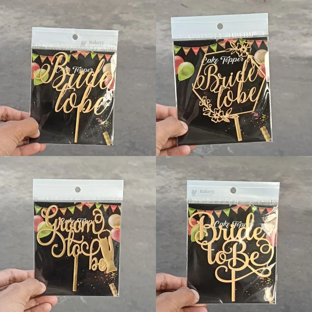 4 inch Gold Bride To Be & Groom To Be Cake Topper Set | Wedding & Pre-Wedding Cake Decoration | pack of 5 - Image 3