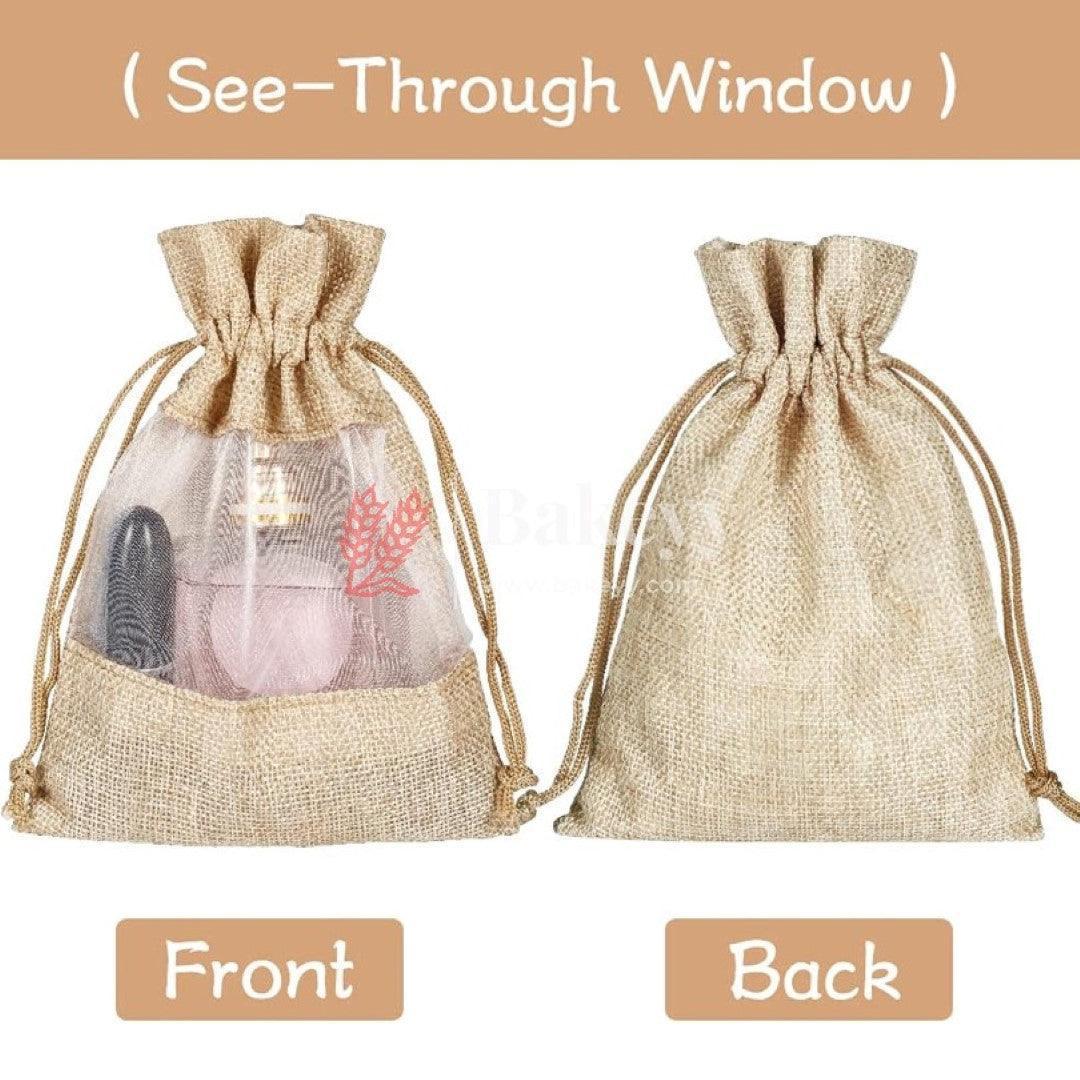 Natural Jute Potli Bag with Window | Gift Return Gifts Bags | Drawstring Bags | Pack of 50 - Image 3